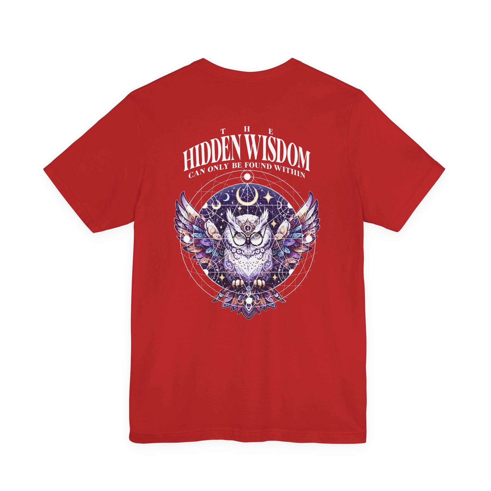The Hidden Wisdom Within T-Shirt – Vibrant Flying Owl with Geometric Lines