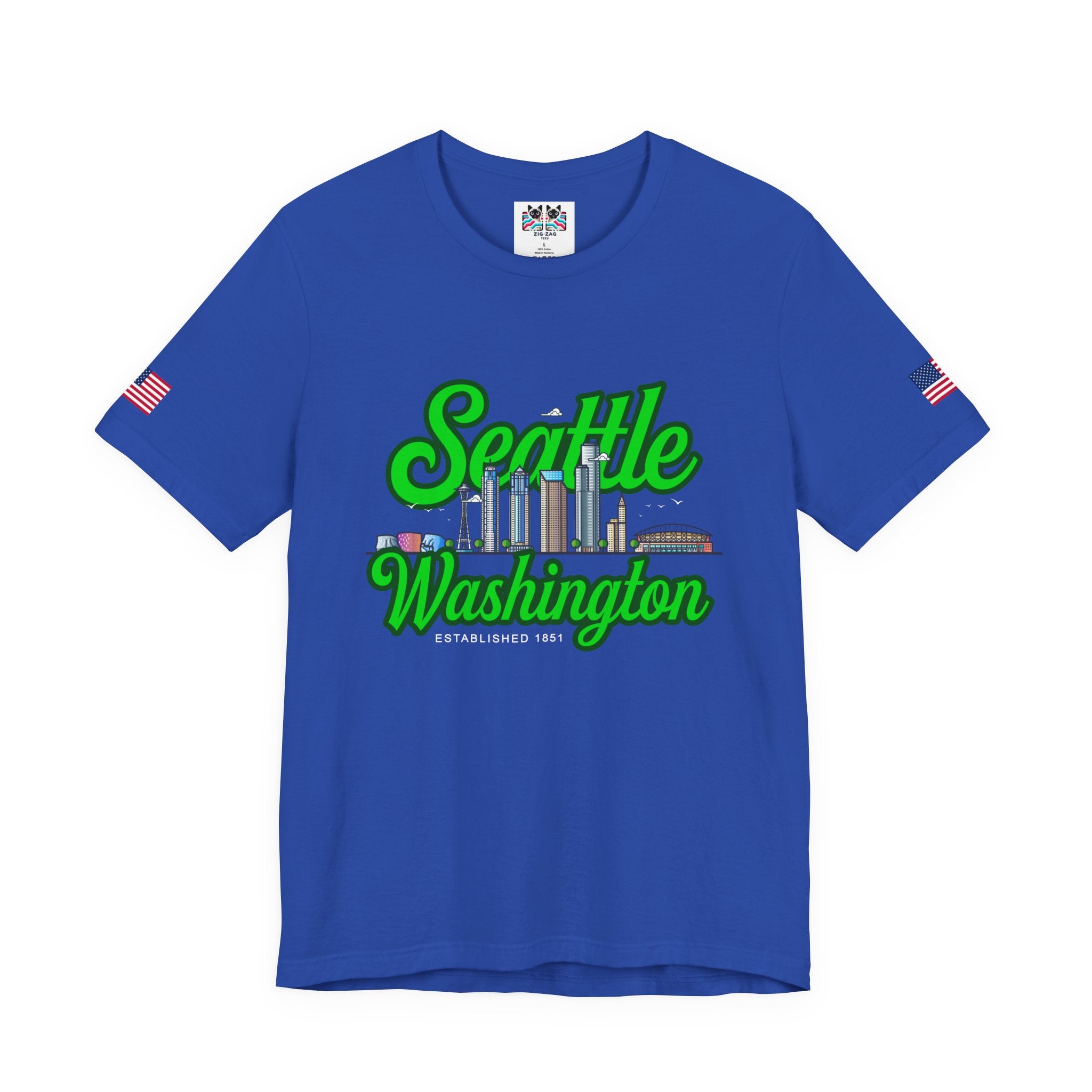 Seattle Washington Retro Script Skyline T-Shirt | Established 1851 Graphic Tee | Pacific Northwest Pride Shirt