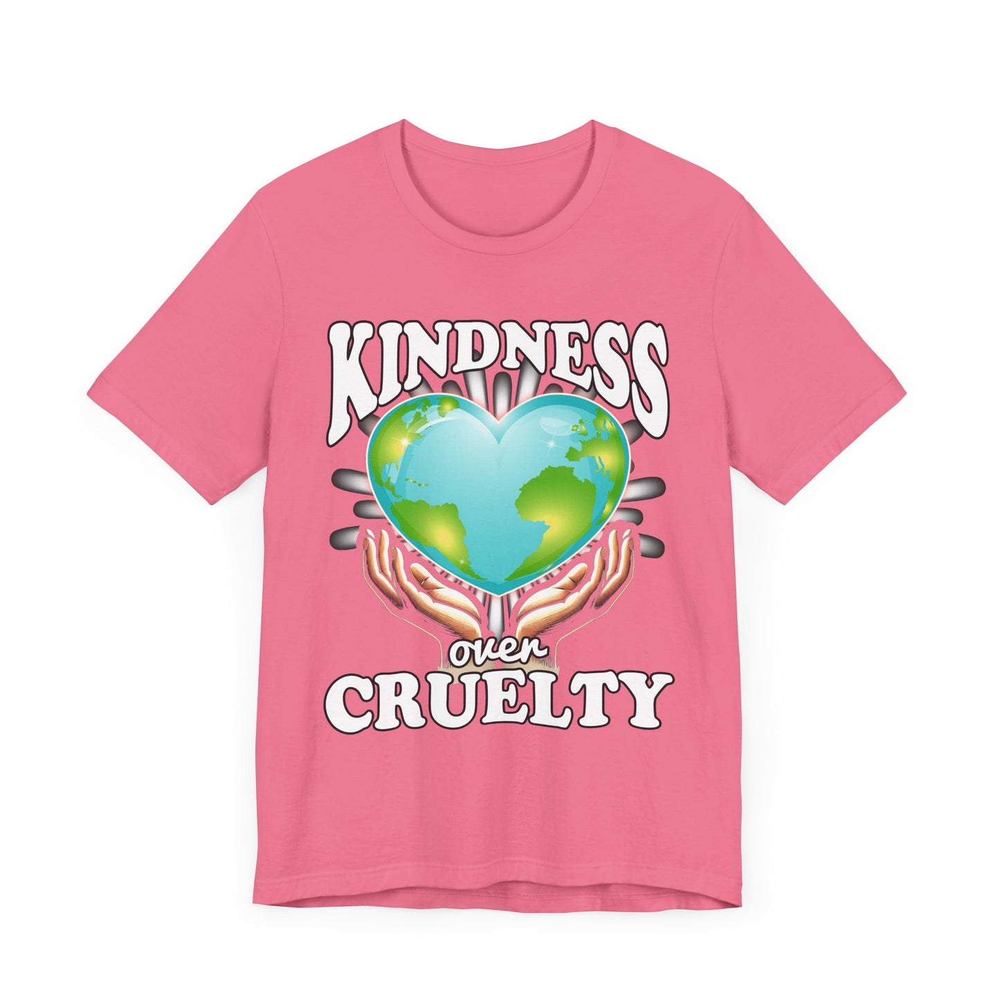 Kindness Over Cruelty | Hands Holding Heart-Shaped Earth Graphic T-Shirt