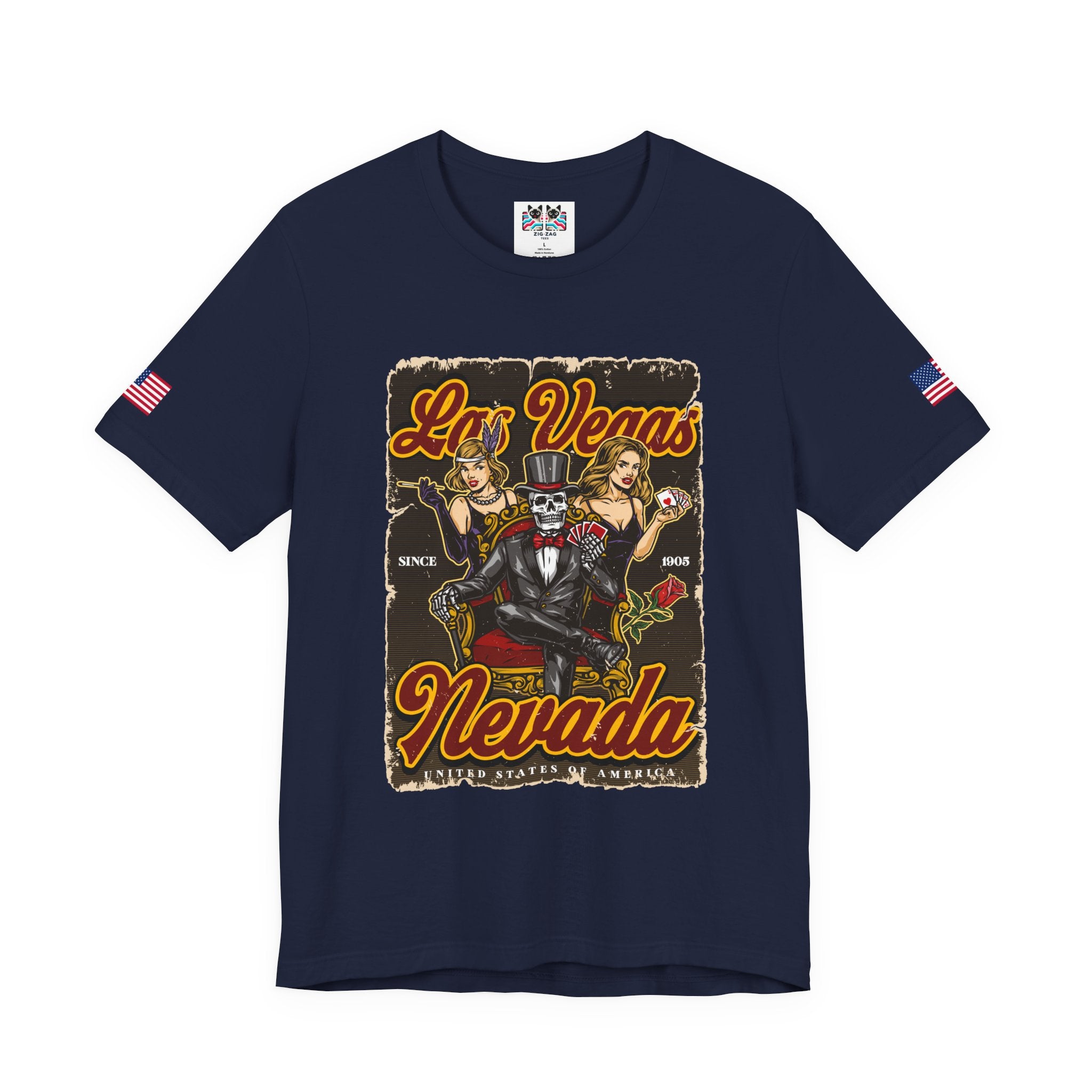 Las Vegas Nevada Since 1905 Vintage T-Shirt – Skeleton Showgirls Retro Casino Poster Tee