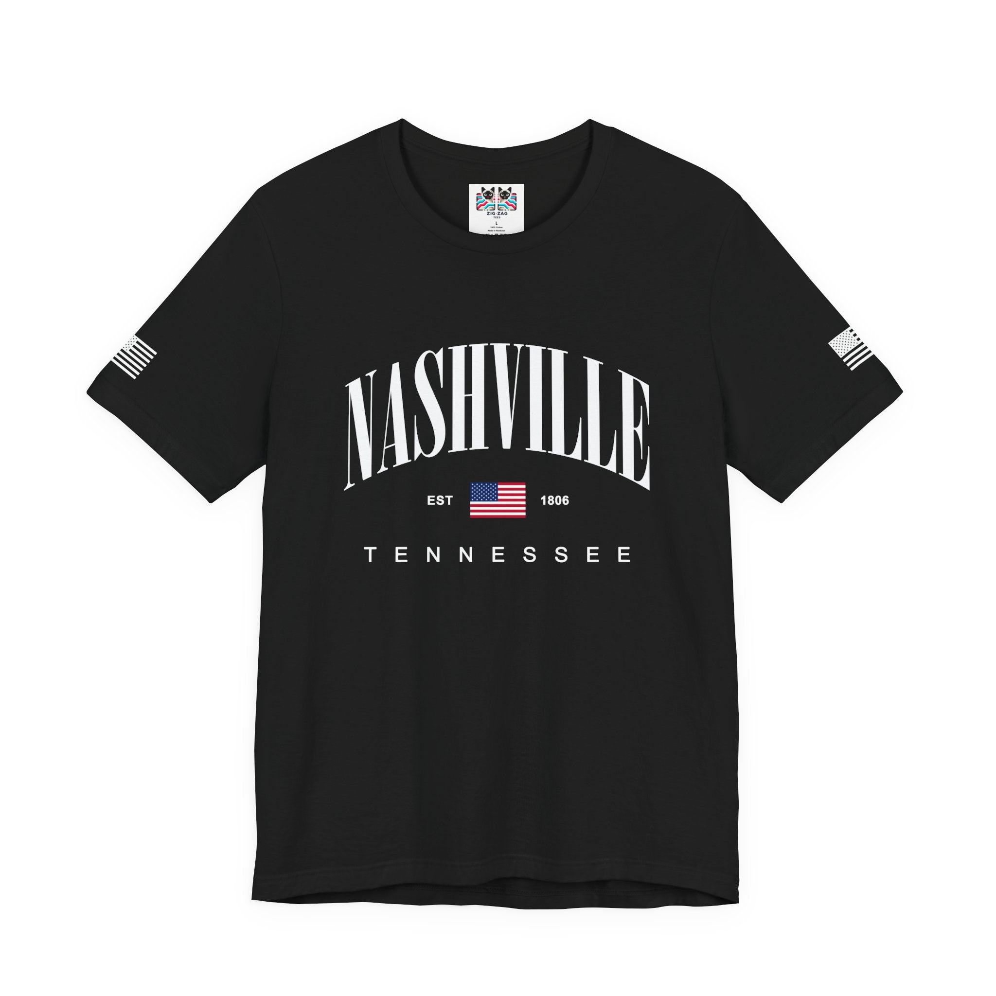 Nashville Tennessee EST 1806 T-Shirt – Arched American Flag Patriotic Typography Tee