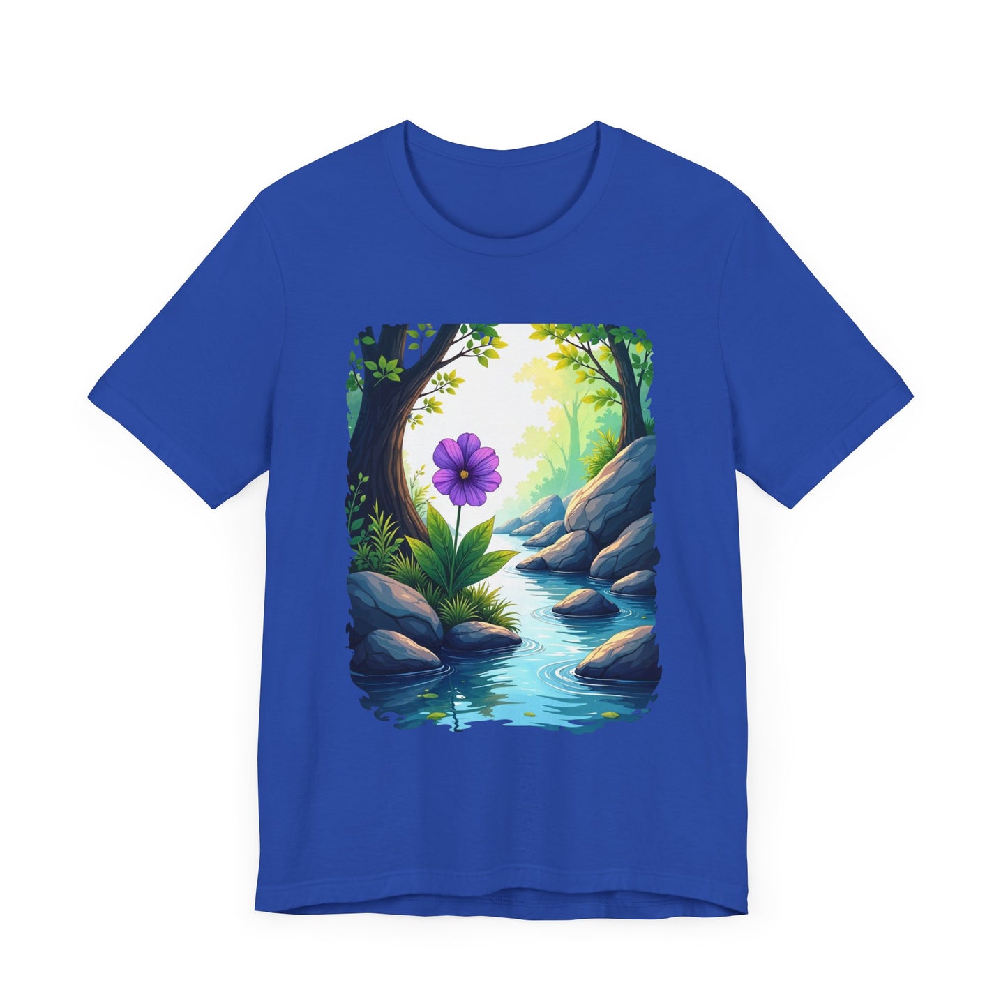 Tranquil Flower Creek T-Shirt – Nature Art Graphic Tee
