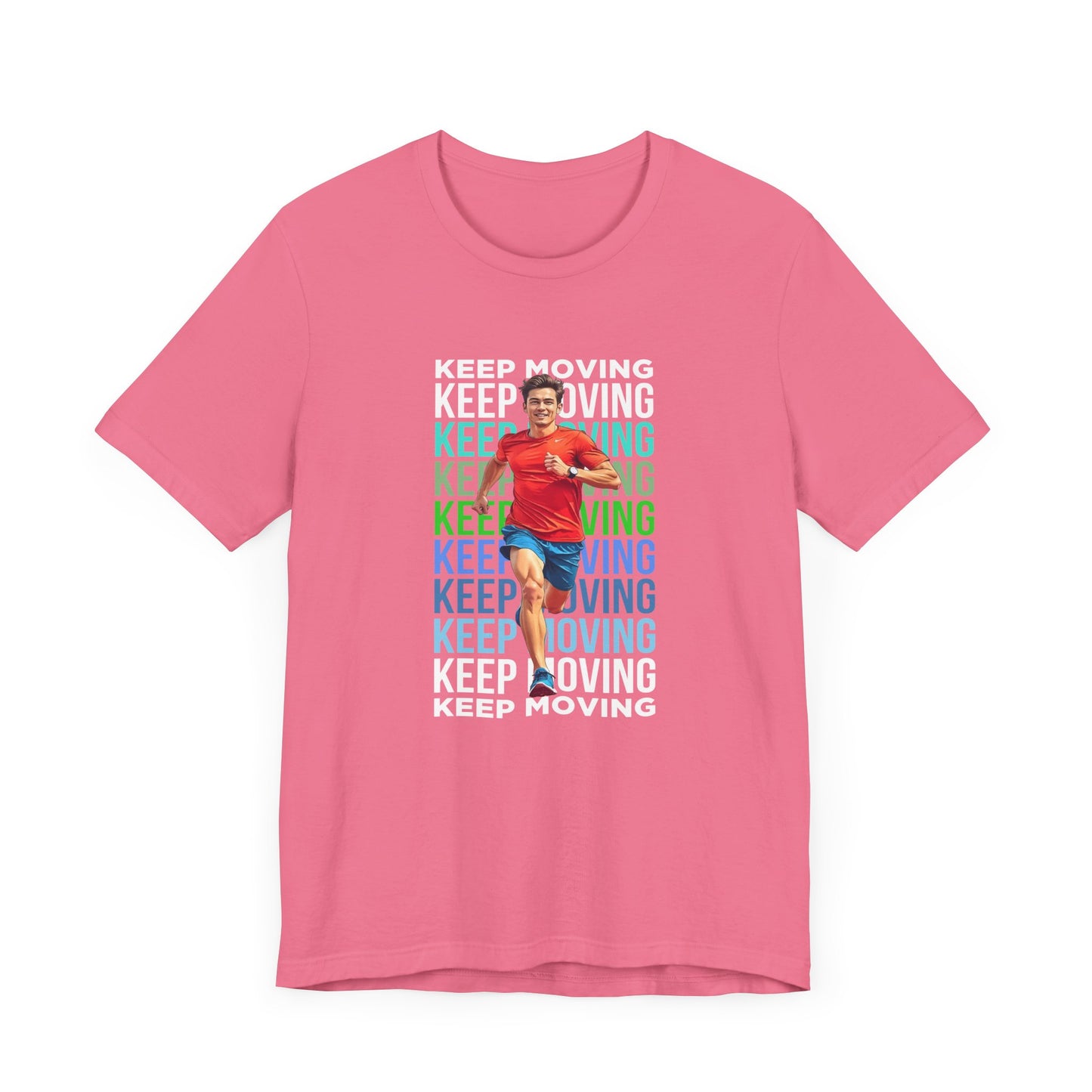 Keep Moving – Determination and Progress Man Running Motivational Graphic T-Shirt