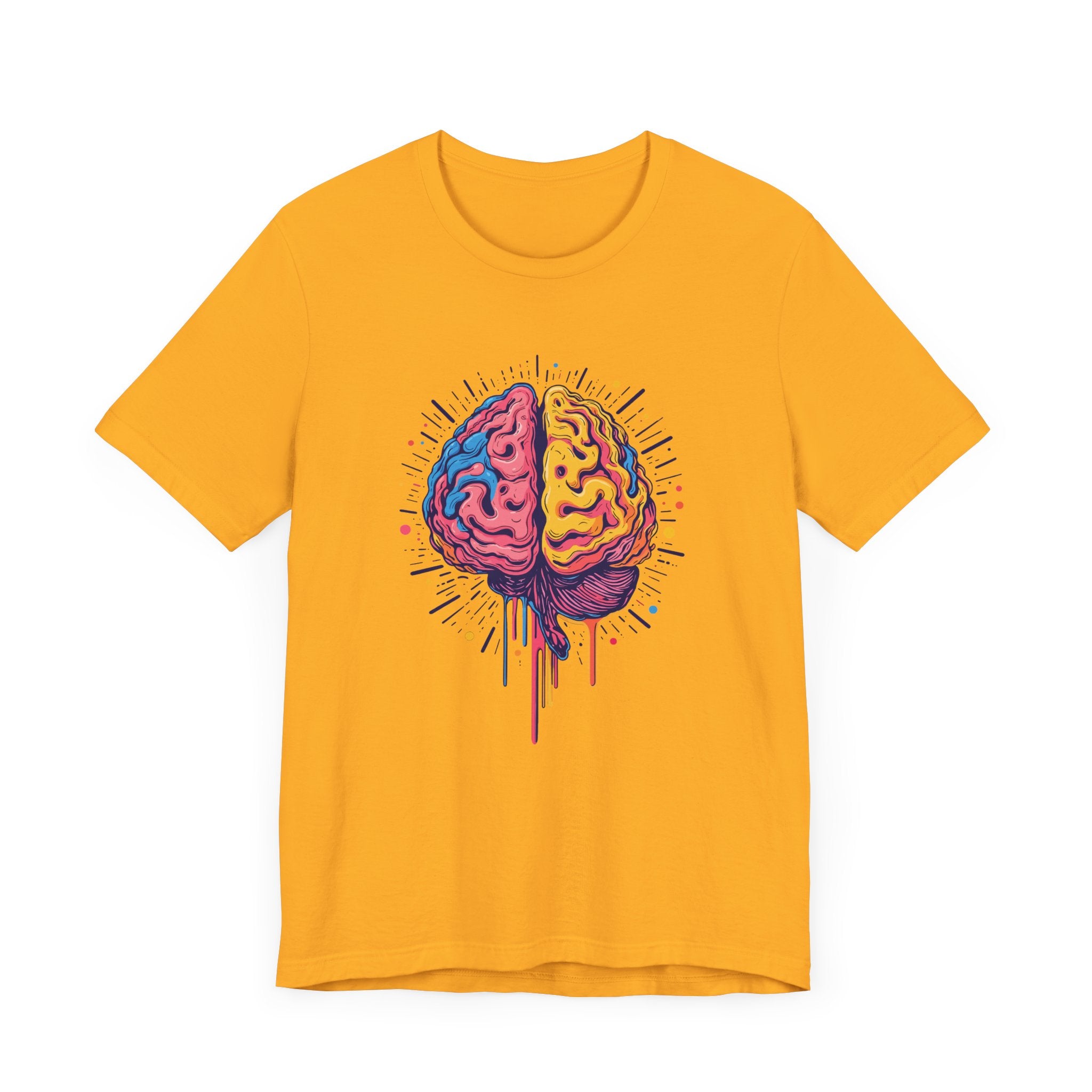 Colorful Vibrant Brain with Dripping Paint and Radiant Energy Lines Graphic T-Shirt