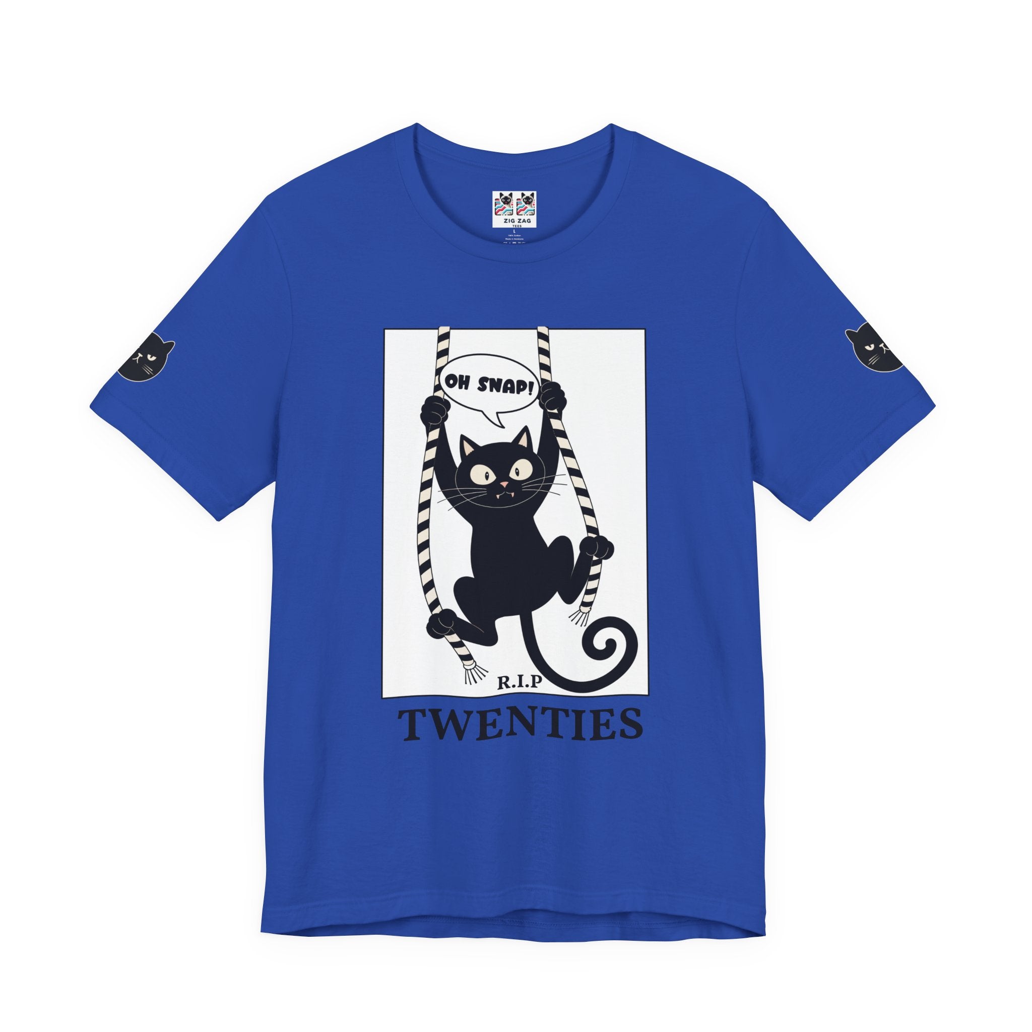 Custom T-Shirt - Oh Snap Funny Cat T-Shirt – Cat Hanging from Blinds Mischievous Kitten Humor Graphic Tee
