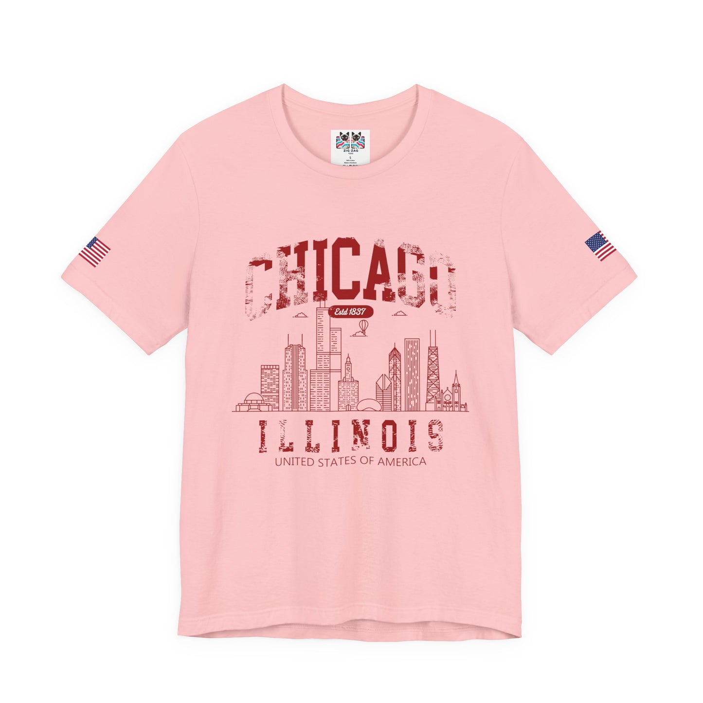 Chicago Illinois Est 1837 T-Shirt - Distressed Vintage Yellow Red Skyline USA