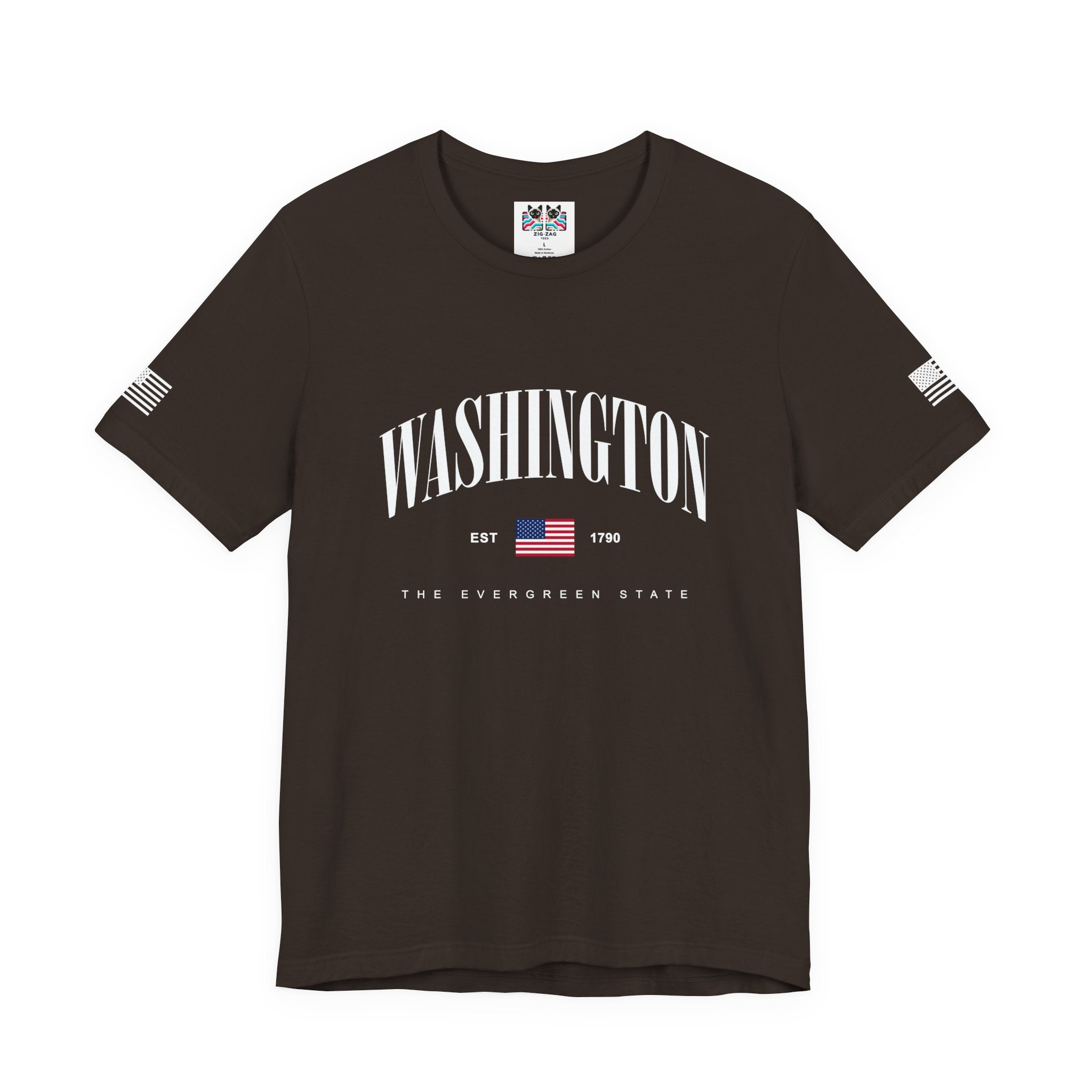 Washington The Evergreen State Collegiate Arch T-Shirt | EST 1790 American Flag Graphic Tee | Washington Pride Shirt