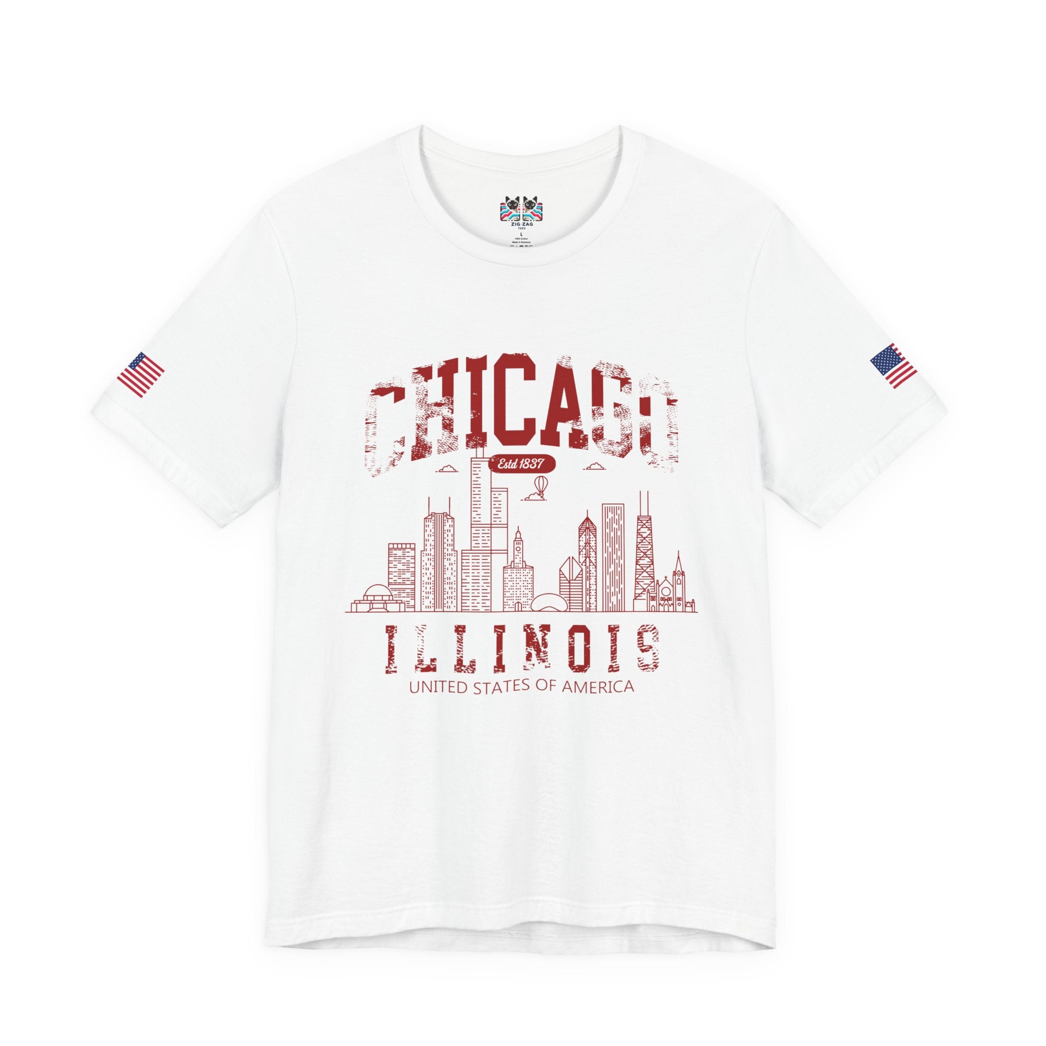 Chicago Illinois Est 1837 T-Shirt - Distressed Vintage Yellow Red Skyline USA