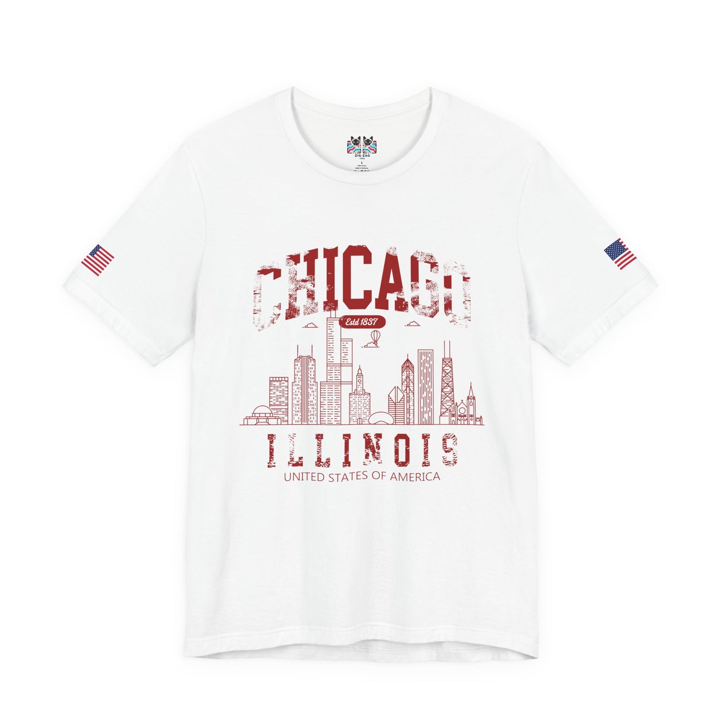 Chicago Illinois Est 1837 T-Shirt - Distressed Vintage Yellow Red Skyline USA