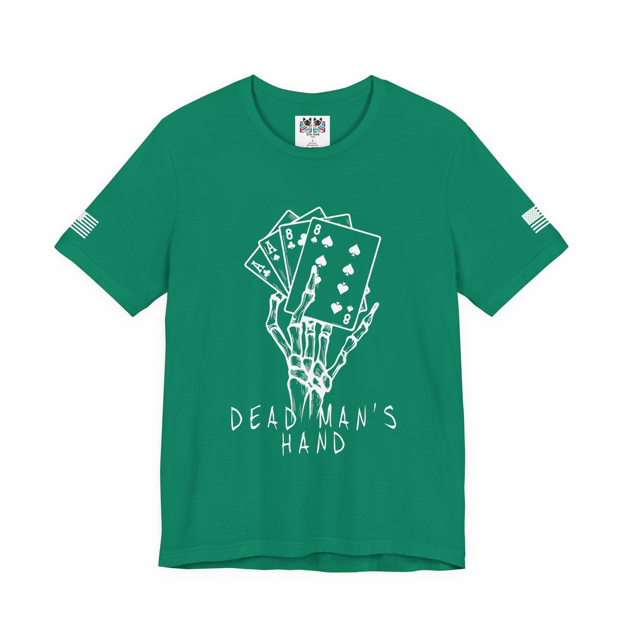 Dead Man's Hand T-Shirt – Skeleton Poker Cards Ace Eights Casino Gambling Tee