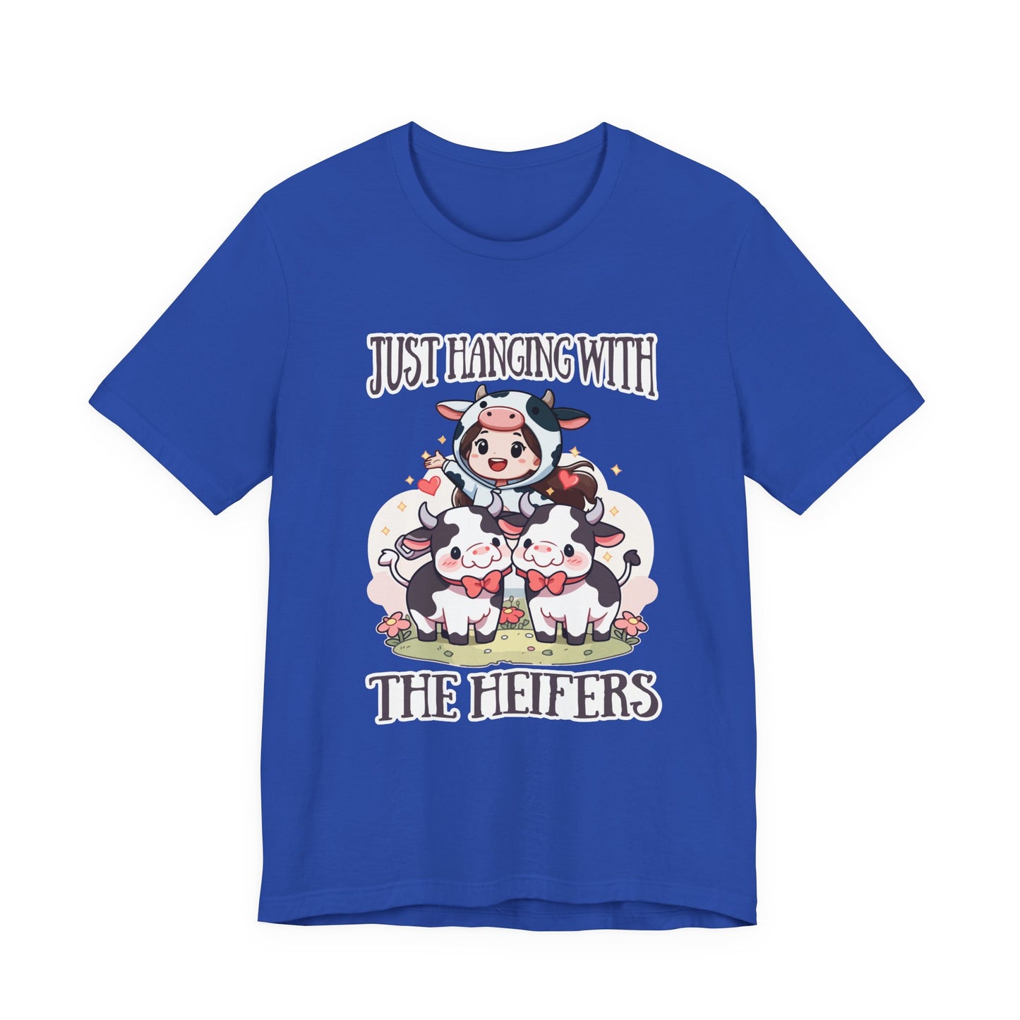 Just Hanging With the Heifers T Shirt – Kid Dressed as Cow with Two Hugging Cows