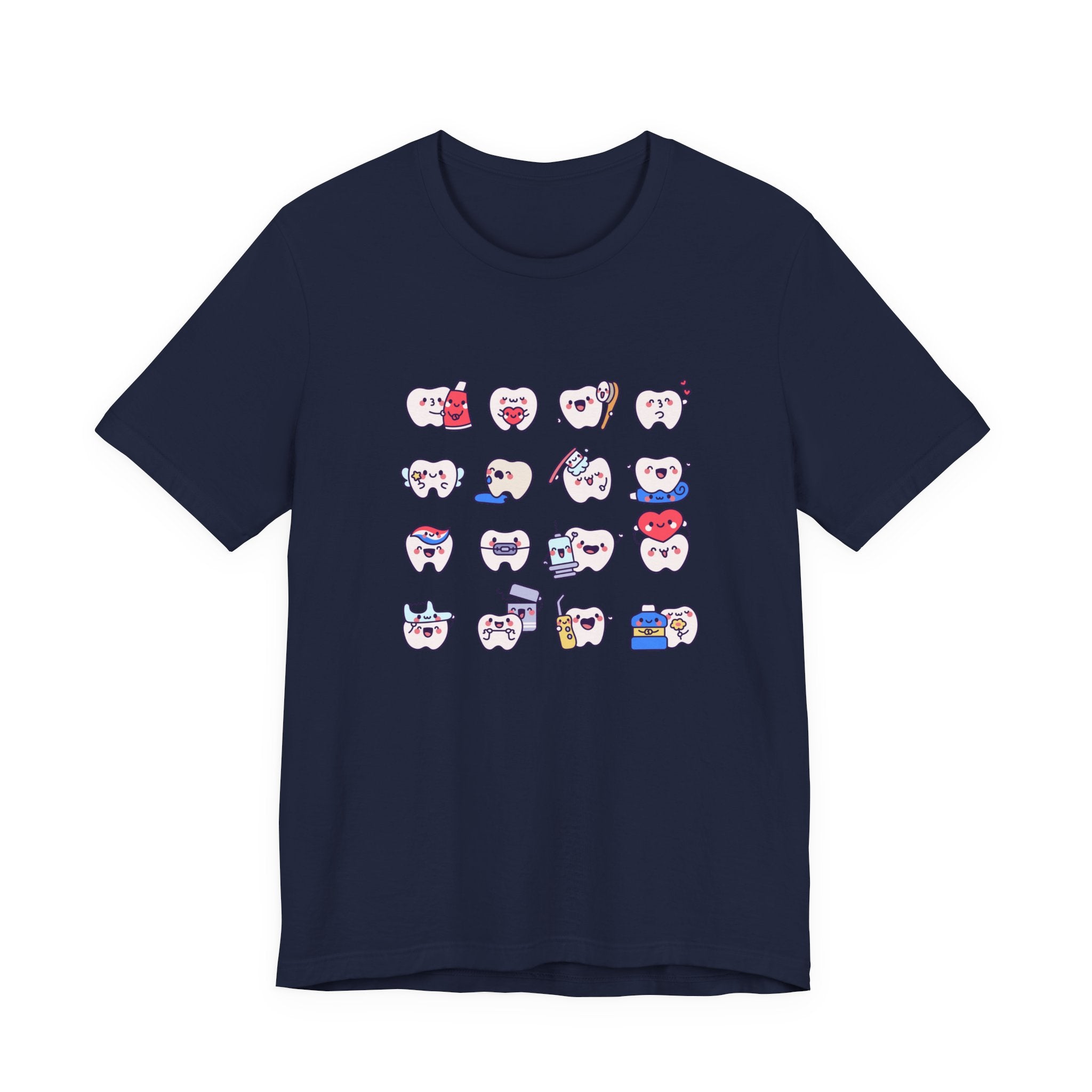 Happy Smiling Teeth T Shirt Sixteen Tooth Characters with Dental Care Items