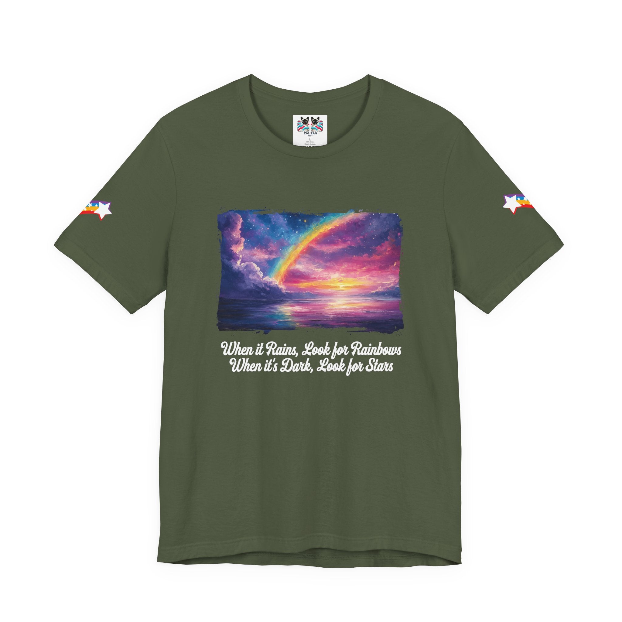 When It Rains Look for Rainbows T-Shirt – Inspirational Hope Optimism Quote Graphic Tee