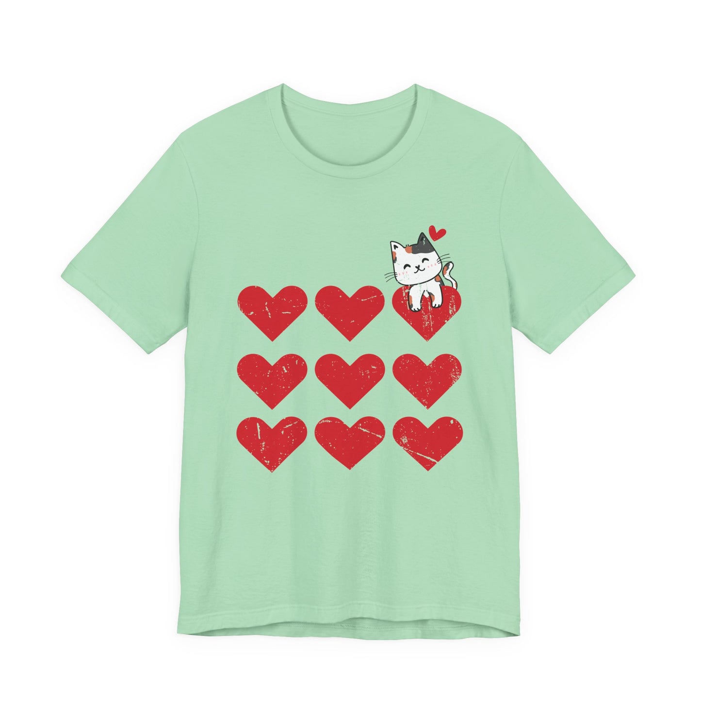 Cute Cat on Hearts T-Shirt – Adorable Kitty with Heart Thought Bubble Graphic Tee