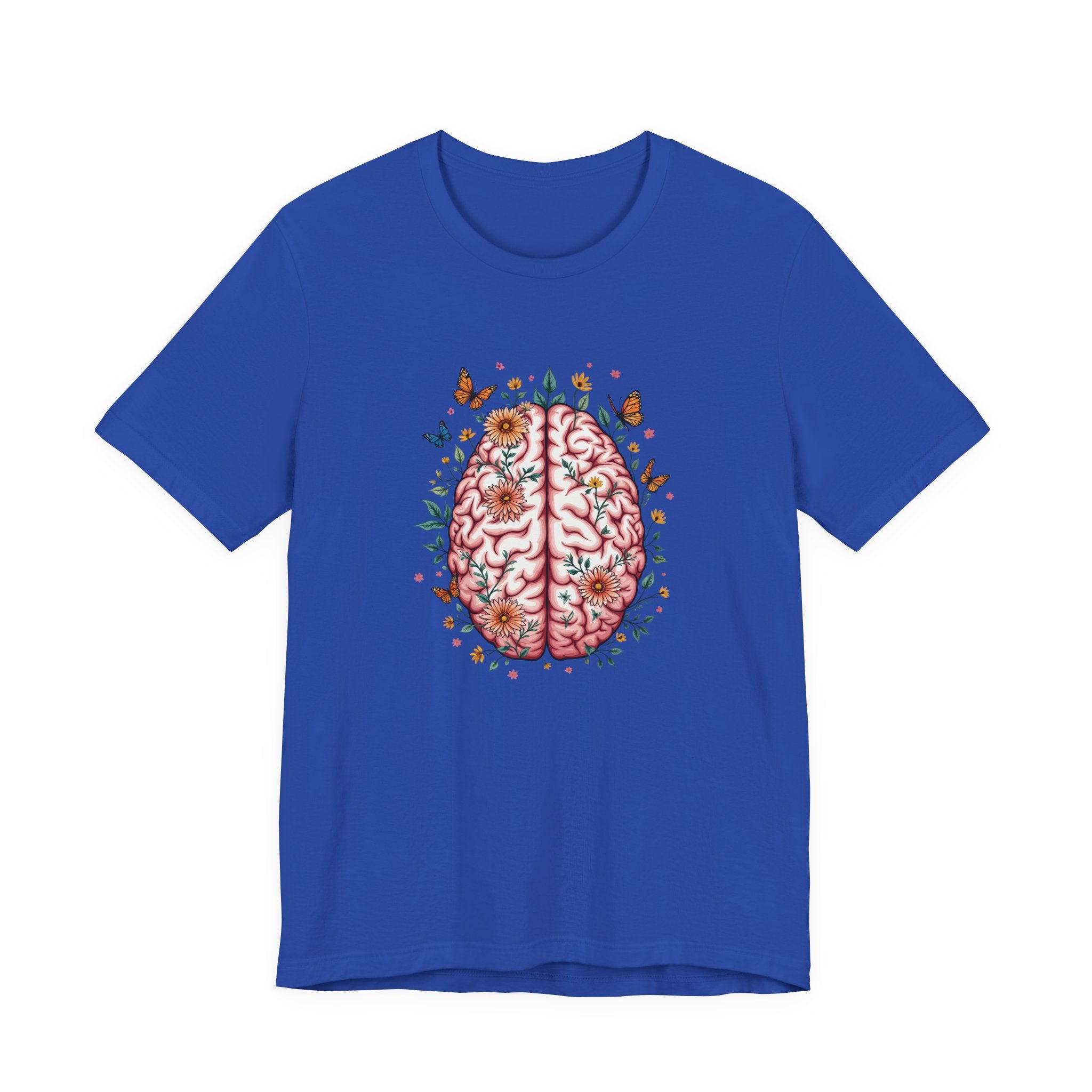 Human Brain with Flowers and Butterflies Tshirt – Artistic Floral Brain Graphic