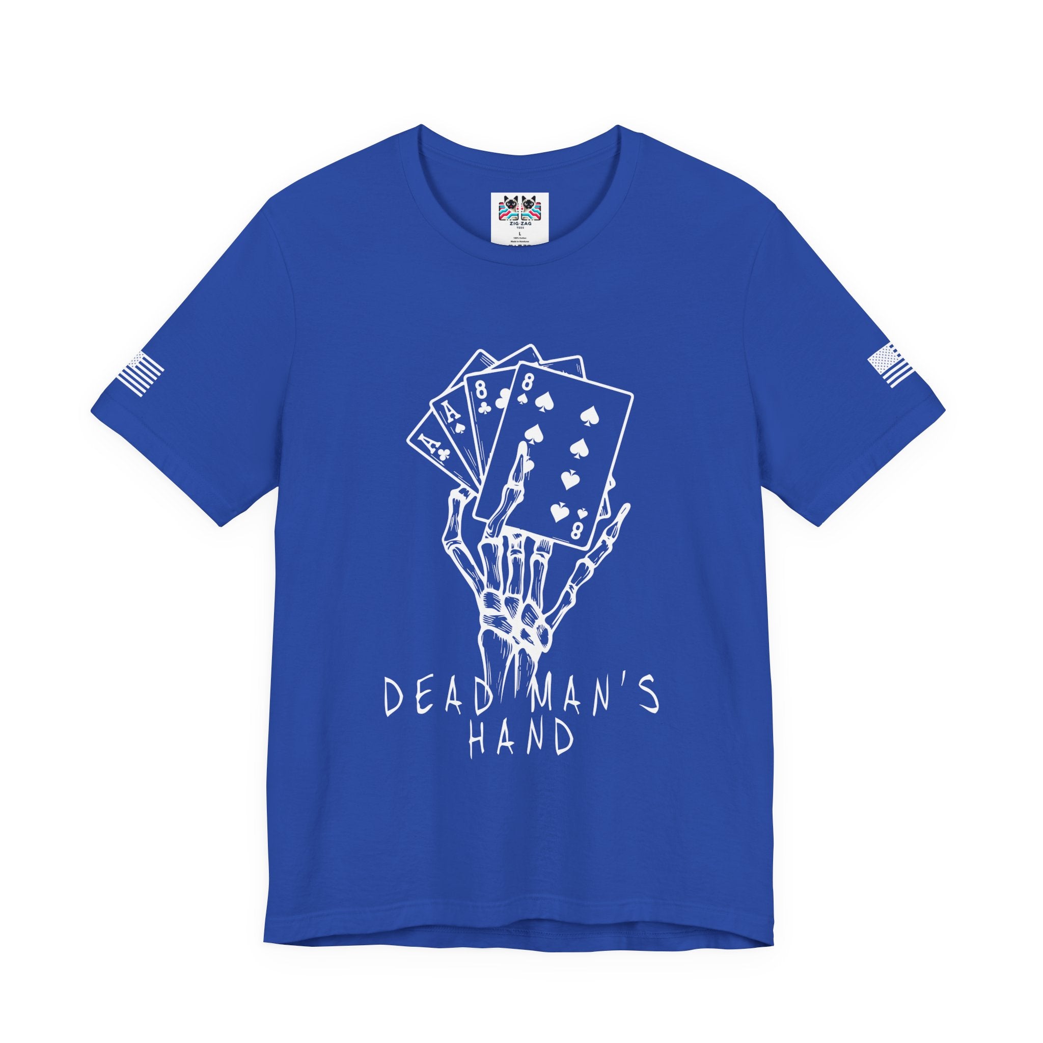 Dead Man's Hand T-Shirt – Skeleton Poker Cards Ace Eights Casino Gambling Tee