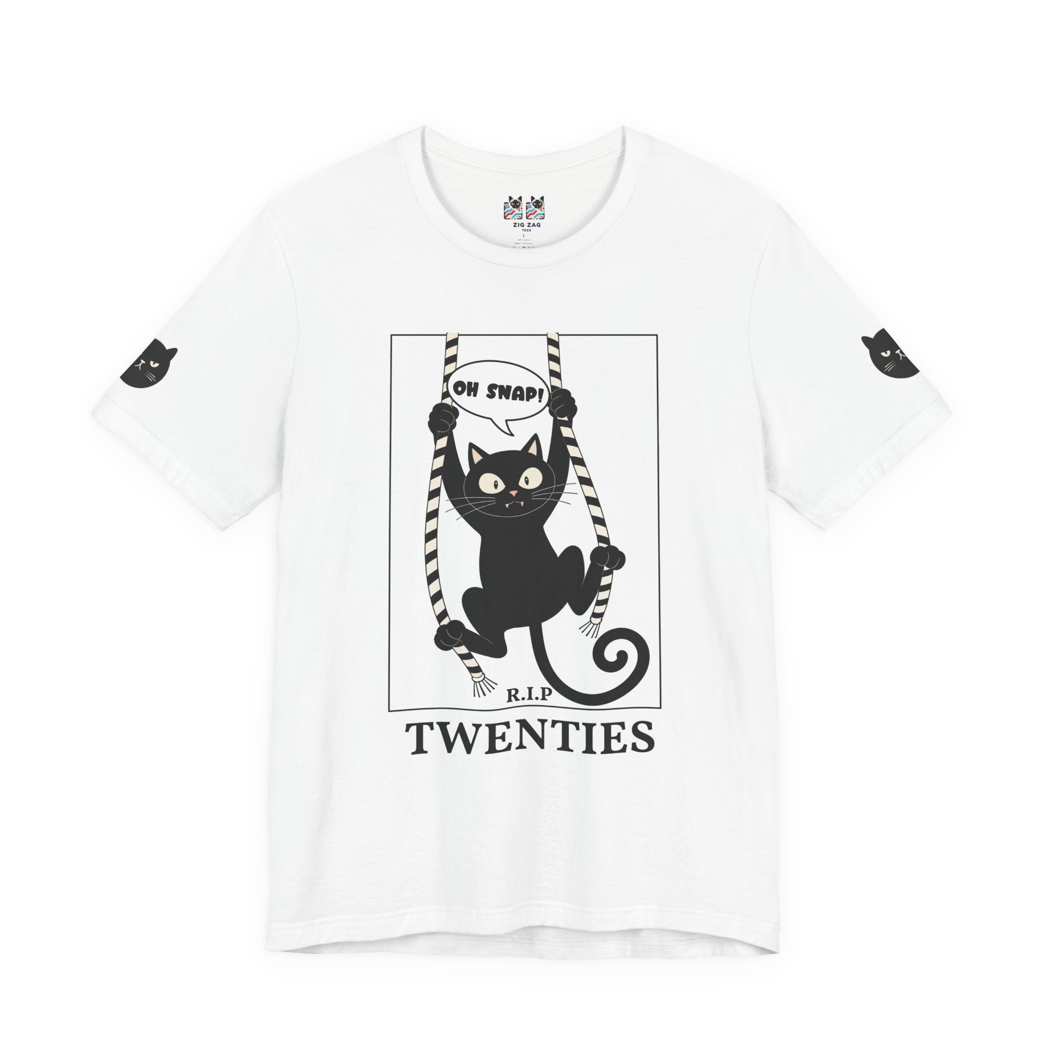 Custom T-Shirt - Oh Snap Funny Cat T-Shirt – Cat Hanging from Blinds Mischievous Kitten Humor Graphic Tee
