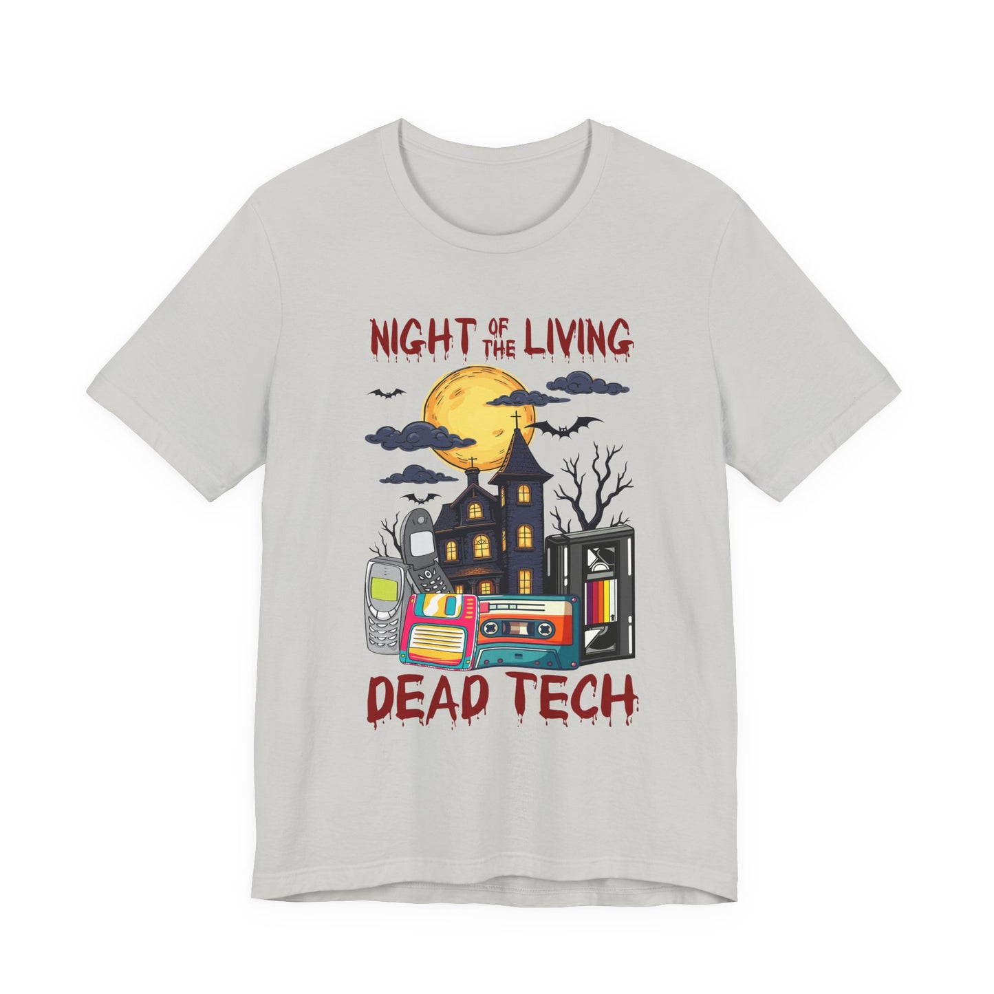 Night of the Living, Dead Tech Tshirt – Haunted Building & Retro Gadgets