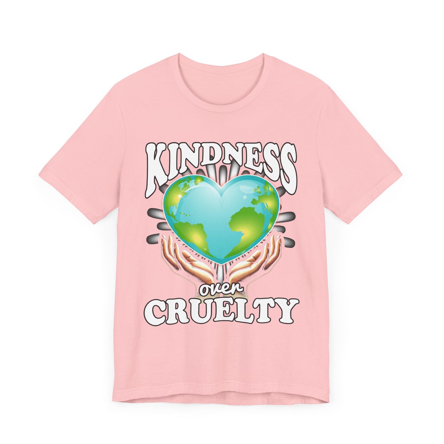 Kindness Over Cruelty | Hands Holding Heart-Shaped Earth Graphic T-Shirt