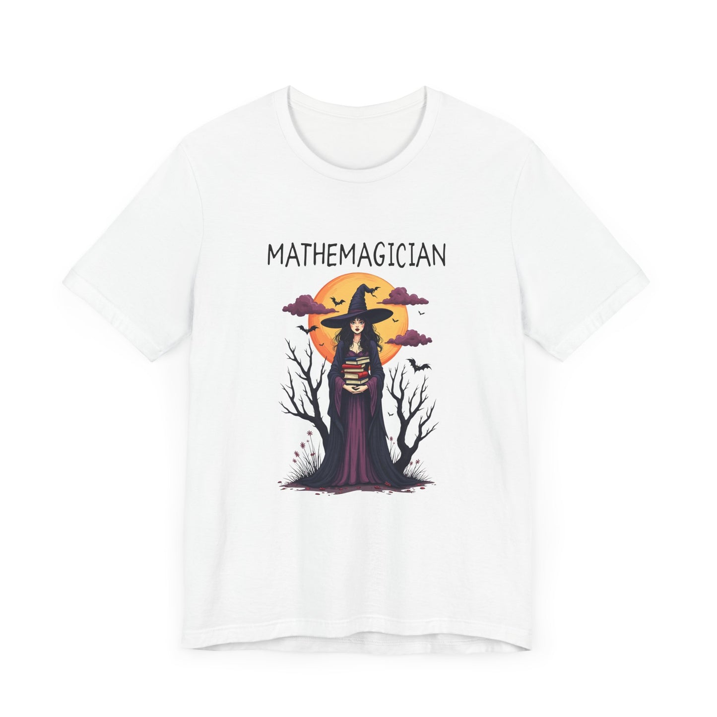 Enchanted Math Magician Tee – Witch with Books and Bats