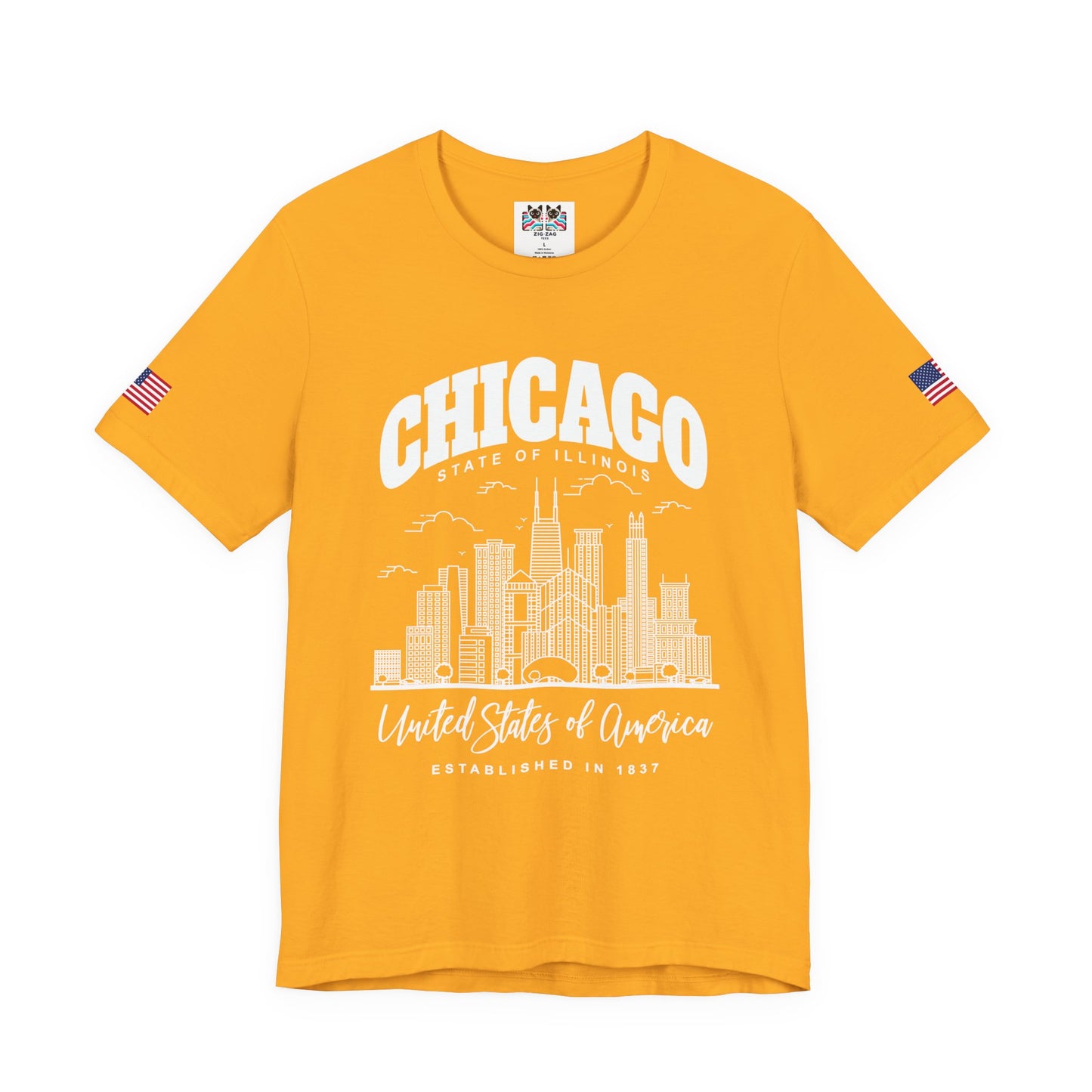 Chicago Illinois T-Shirt - State of Illinois Est 1837 White Skyline Design