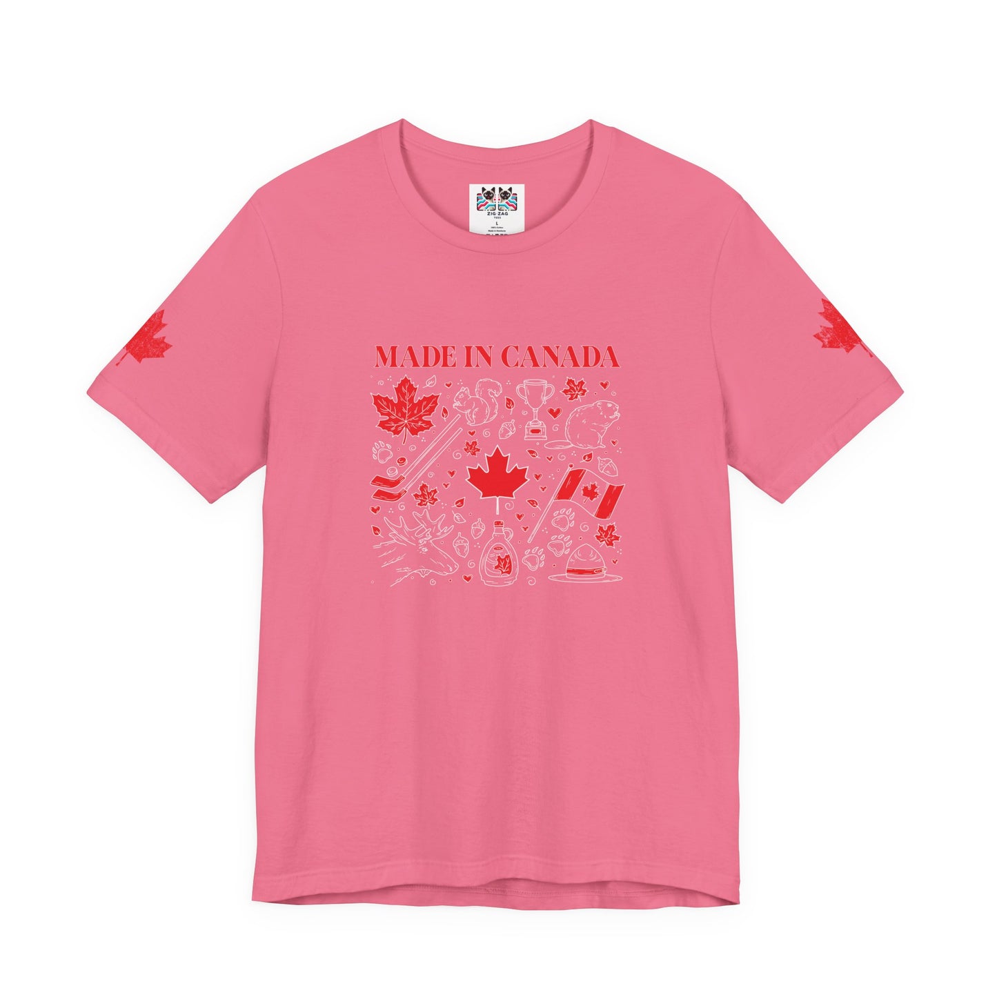 Made In Canada Iconic Symbols - Red & White outline Print T-Shirt