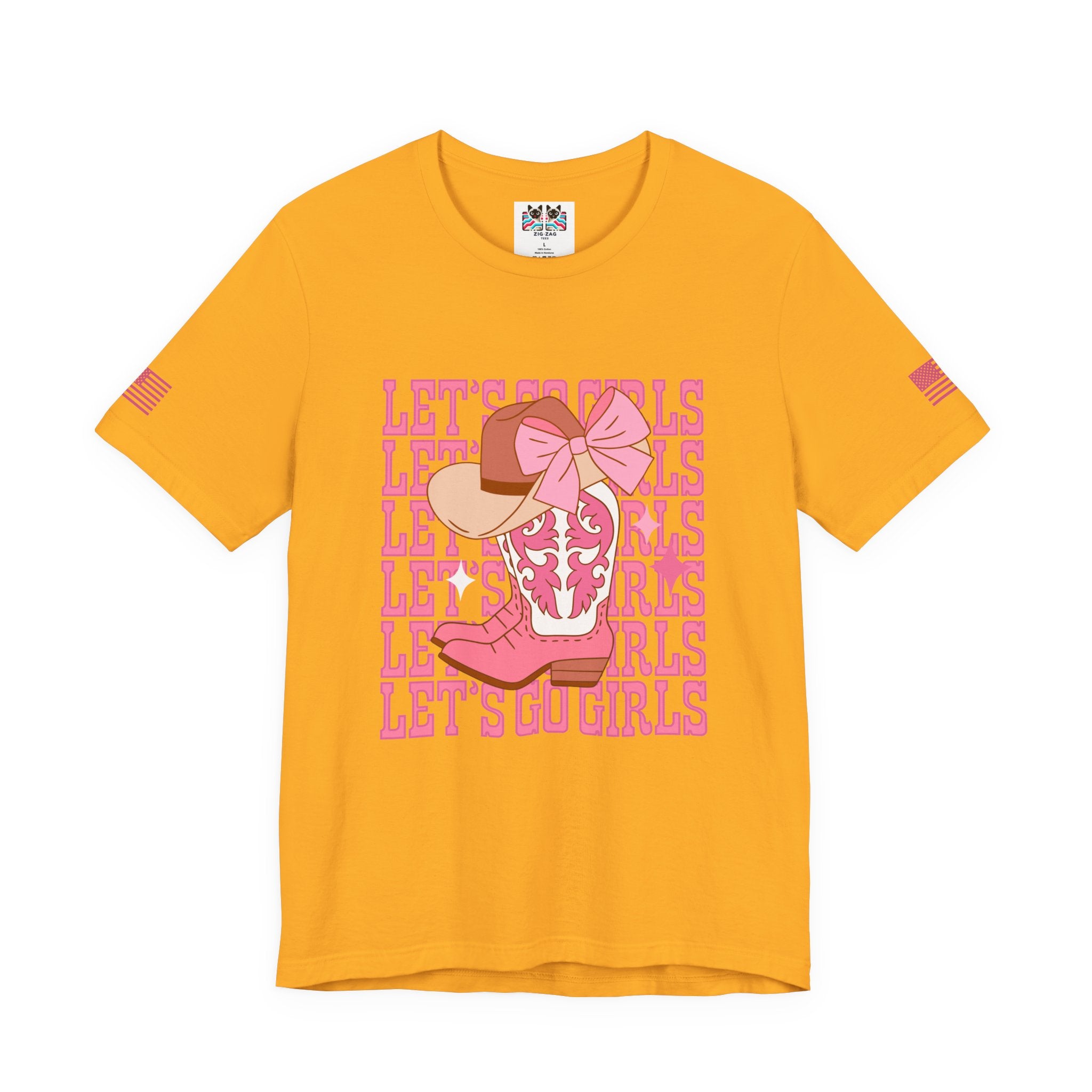 Let's Go Girls T-Shirt – Stacked Repeat Cowboy Boot Bow Hat Graphic Tee
