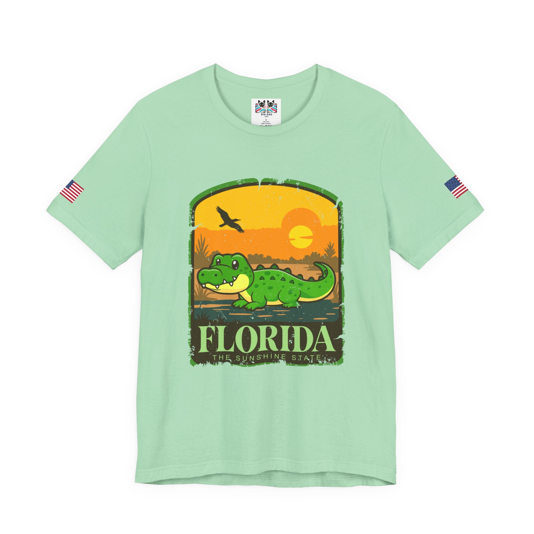 Florida The Sunshine State T-Shirt – Alligator Illustrated Sunset Badge Graphic Tee