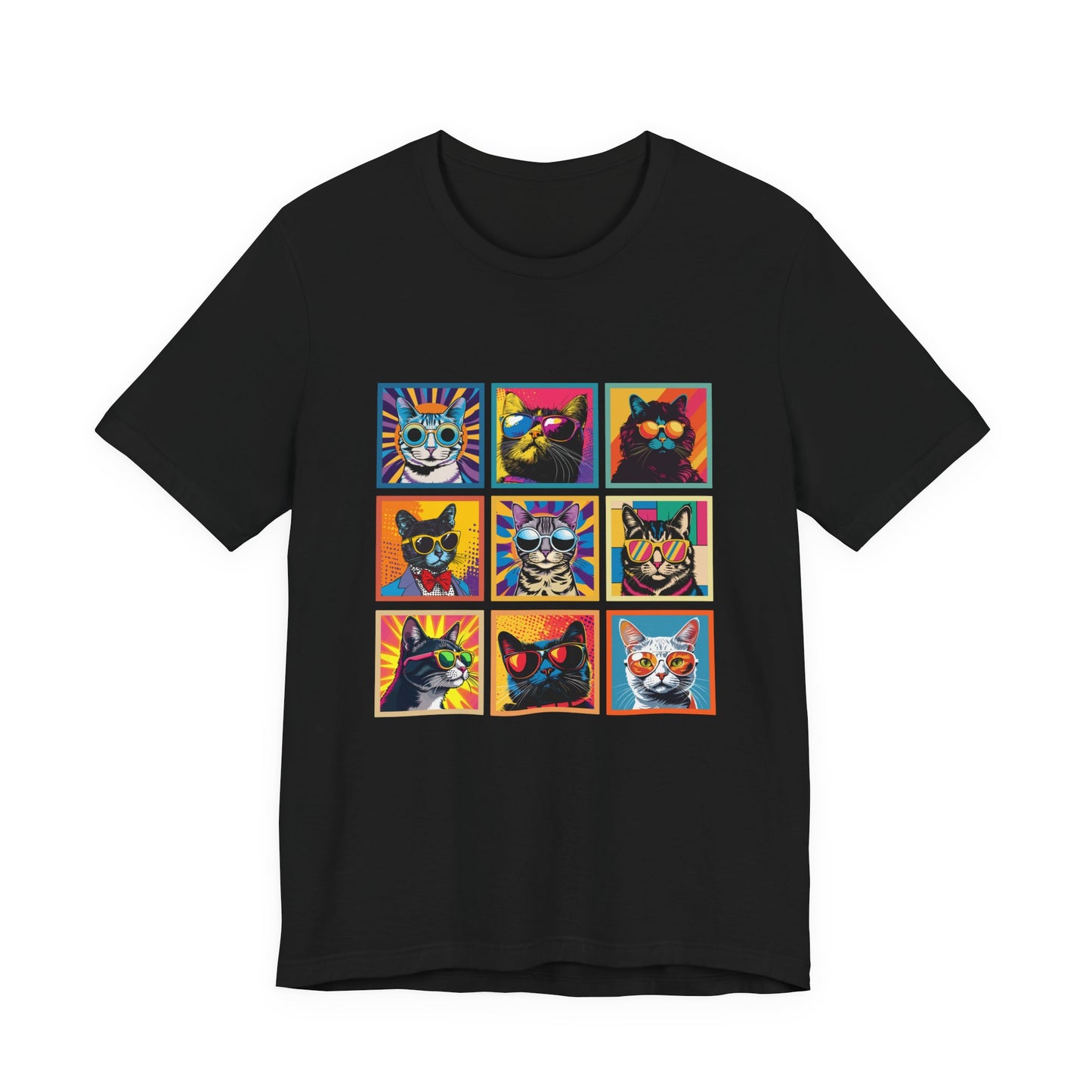 Cool Cats Pop Art Sunglasses Tshirt – Nine Retro Kitty Squares