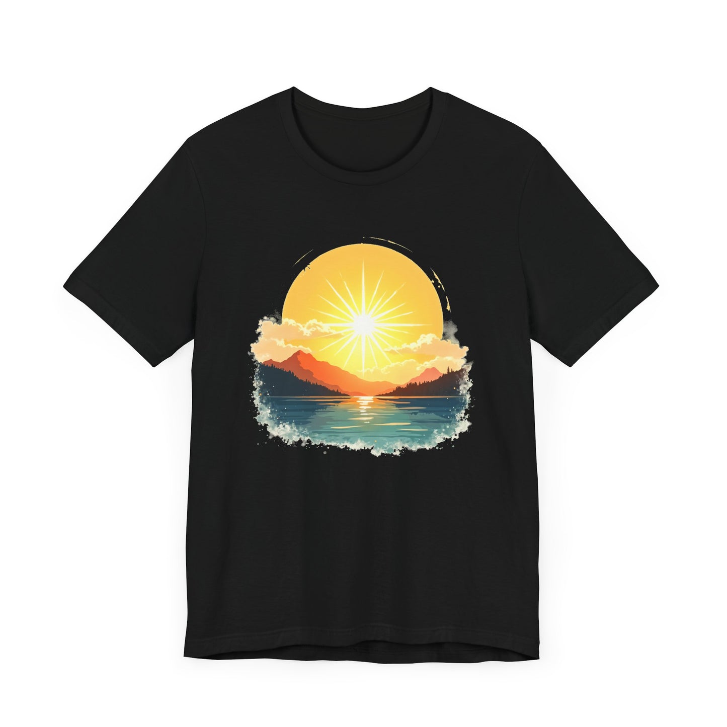 Sunset Mountain and Waterbody Landscape Graphic T-Shirt