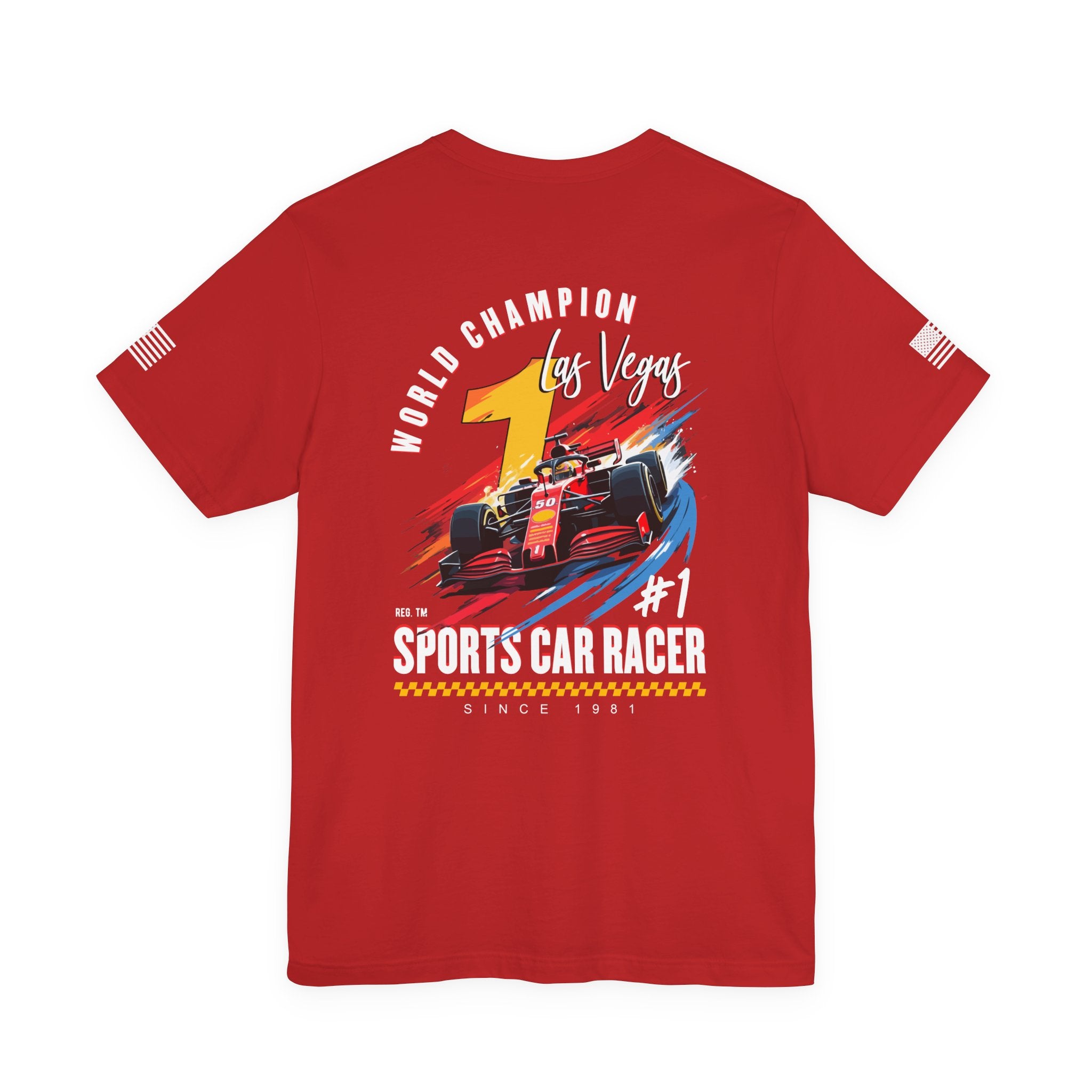 Las Vegas World Champion Sports Car Racer Front & Back T-Shirt – Formula Racing Graphic Tee