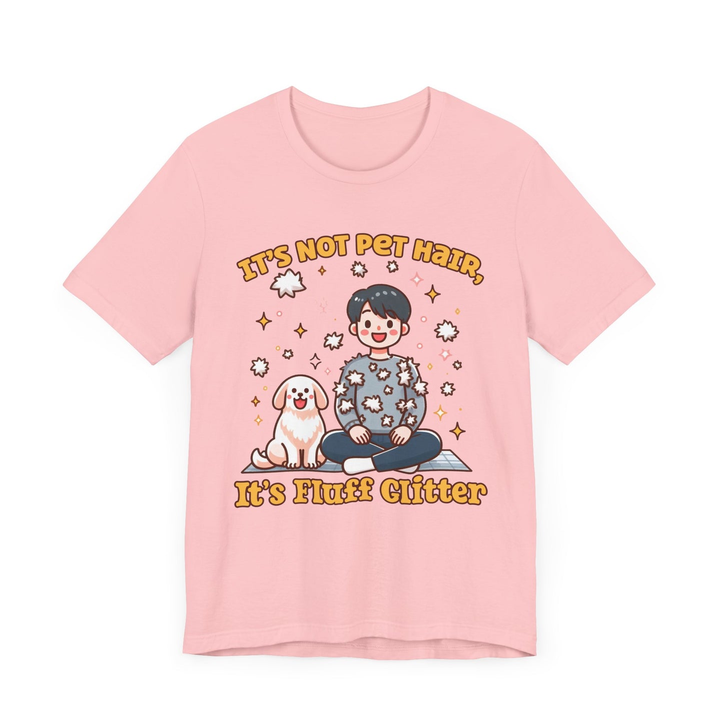 It's Not Pet Hair, It's Fluff Glitter | Smiling Puppy and Boy with Flying Hair & Glitter T-Shirt