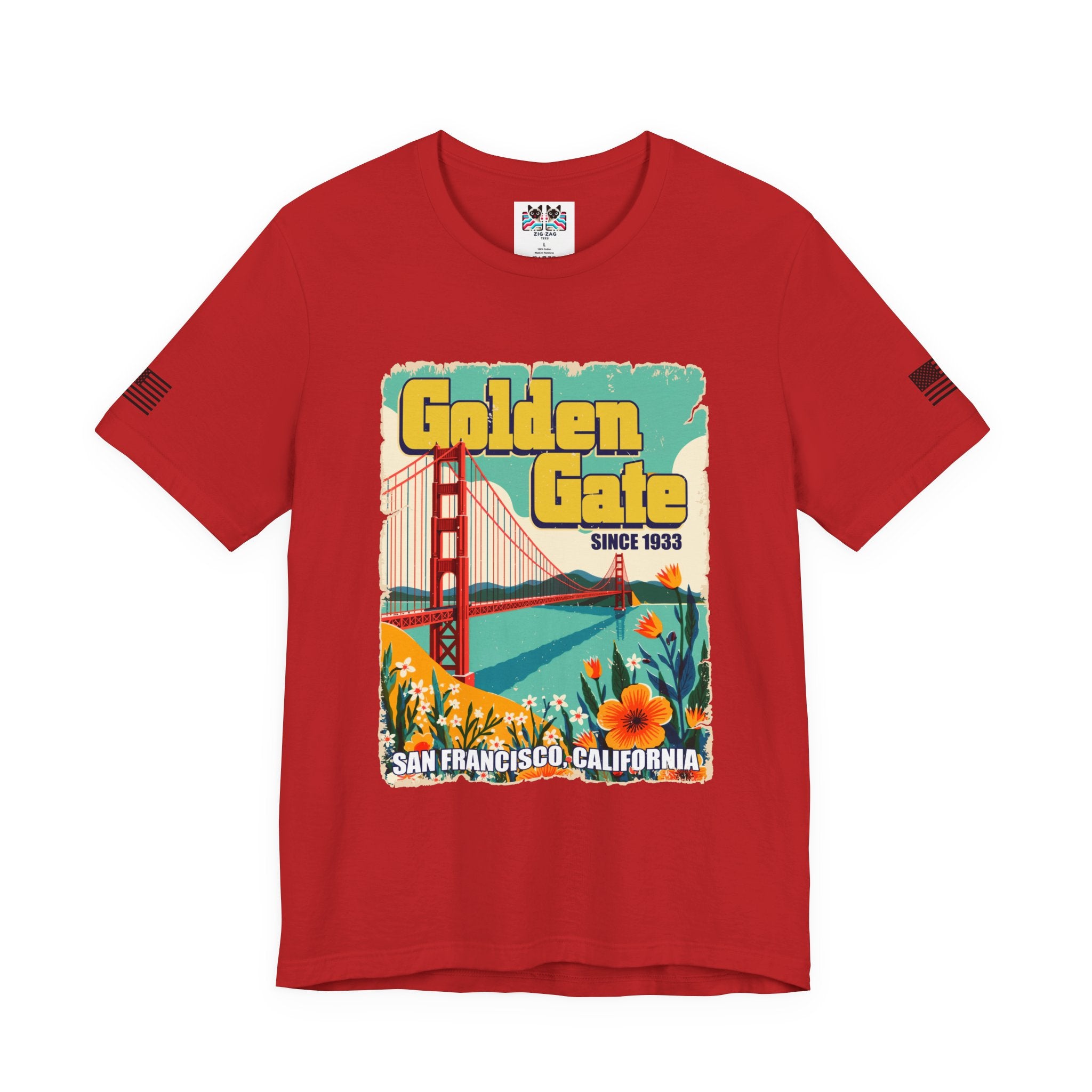 Golden Gate Bridge Since 1933 T-Shirt – Retro Floral Vintage Poster Style Graphic Tee San Francisco California