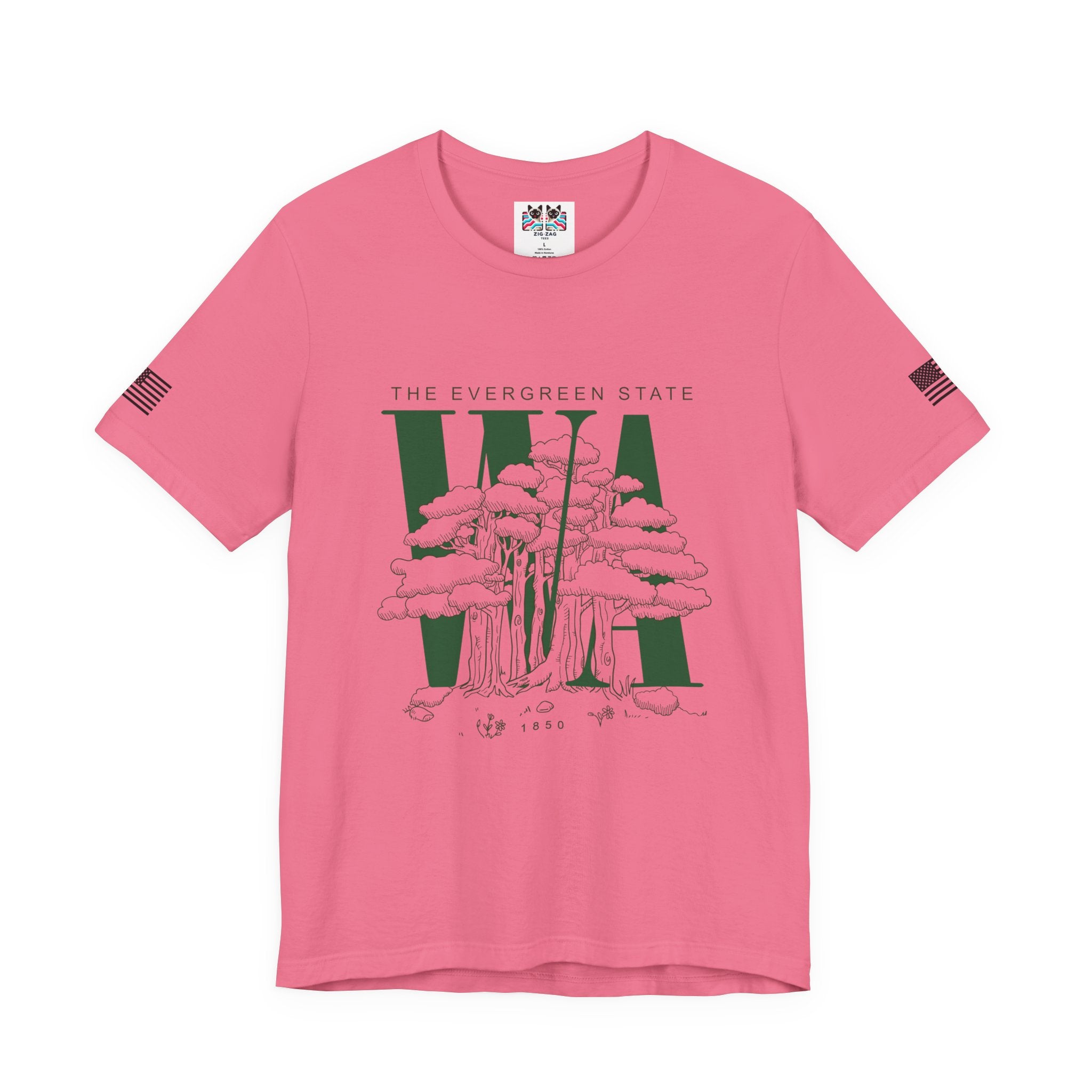 Washington WA State Evergreen State Tree Illustration T-Shirt | The Evergreen State 1850 Nature Graphic Tee