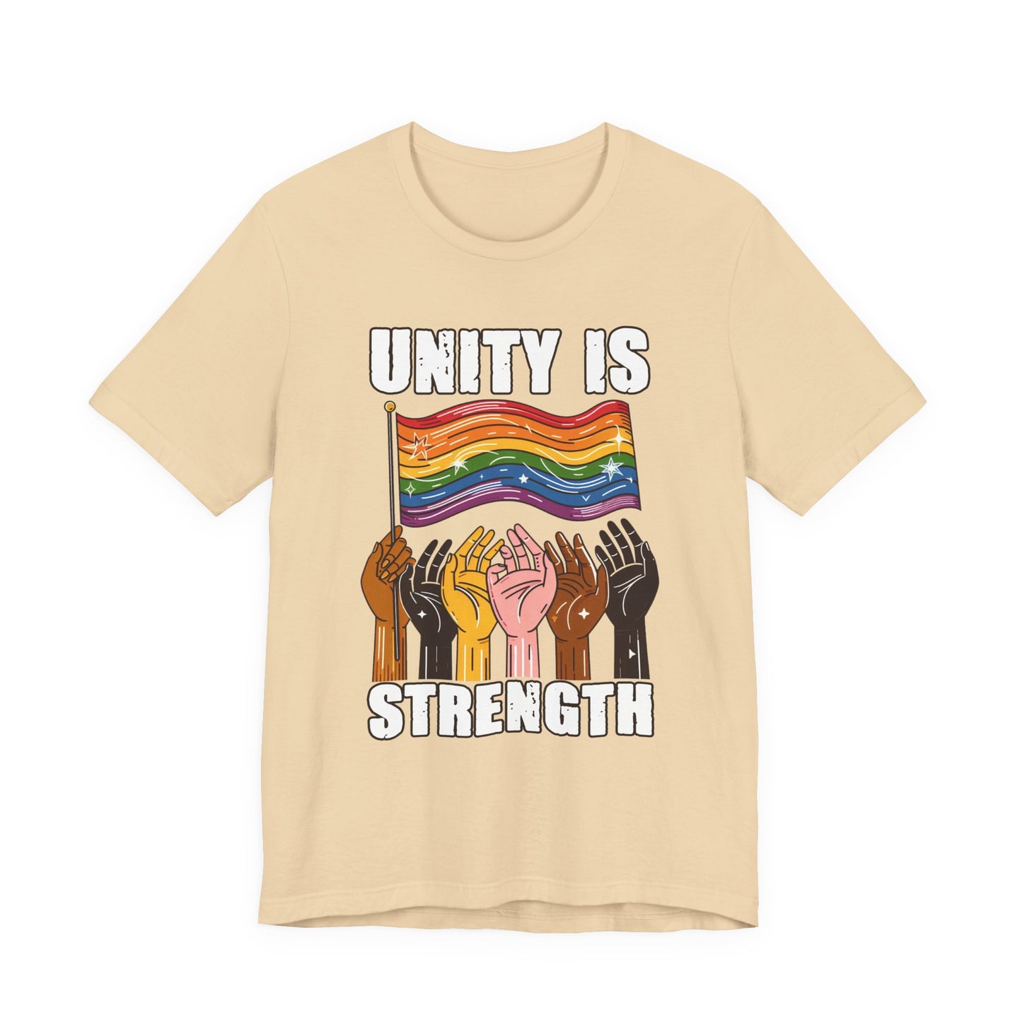 Unity Is Strength – Diverse Hands Holding Pride Flag Graphic T-Shirt
