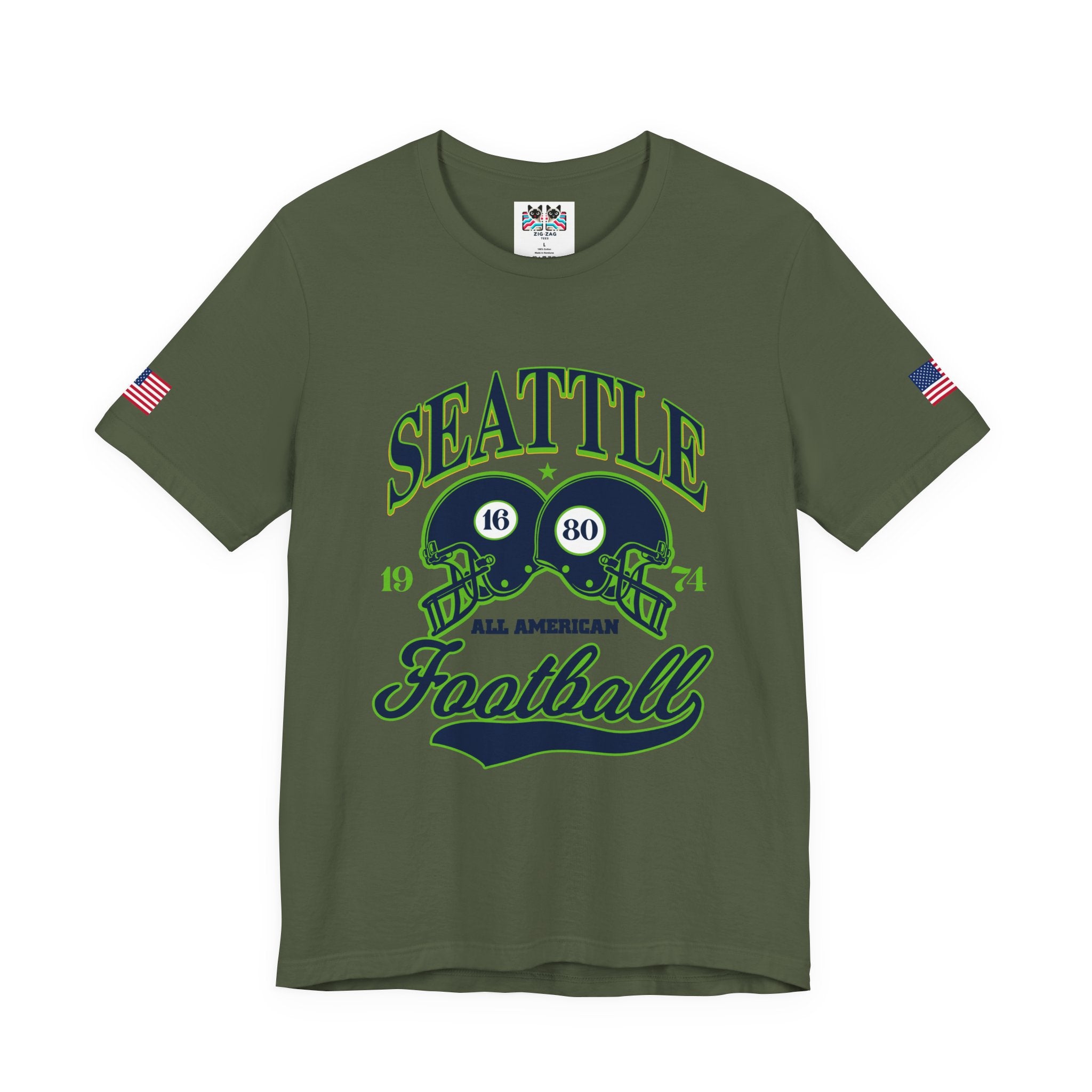 Seattle All American Football Retro Dual Helmet T-Shirt | Since 1974 Game Day Tee | Seattle Football Fan Shirt