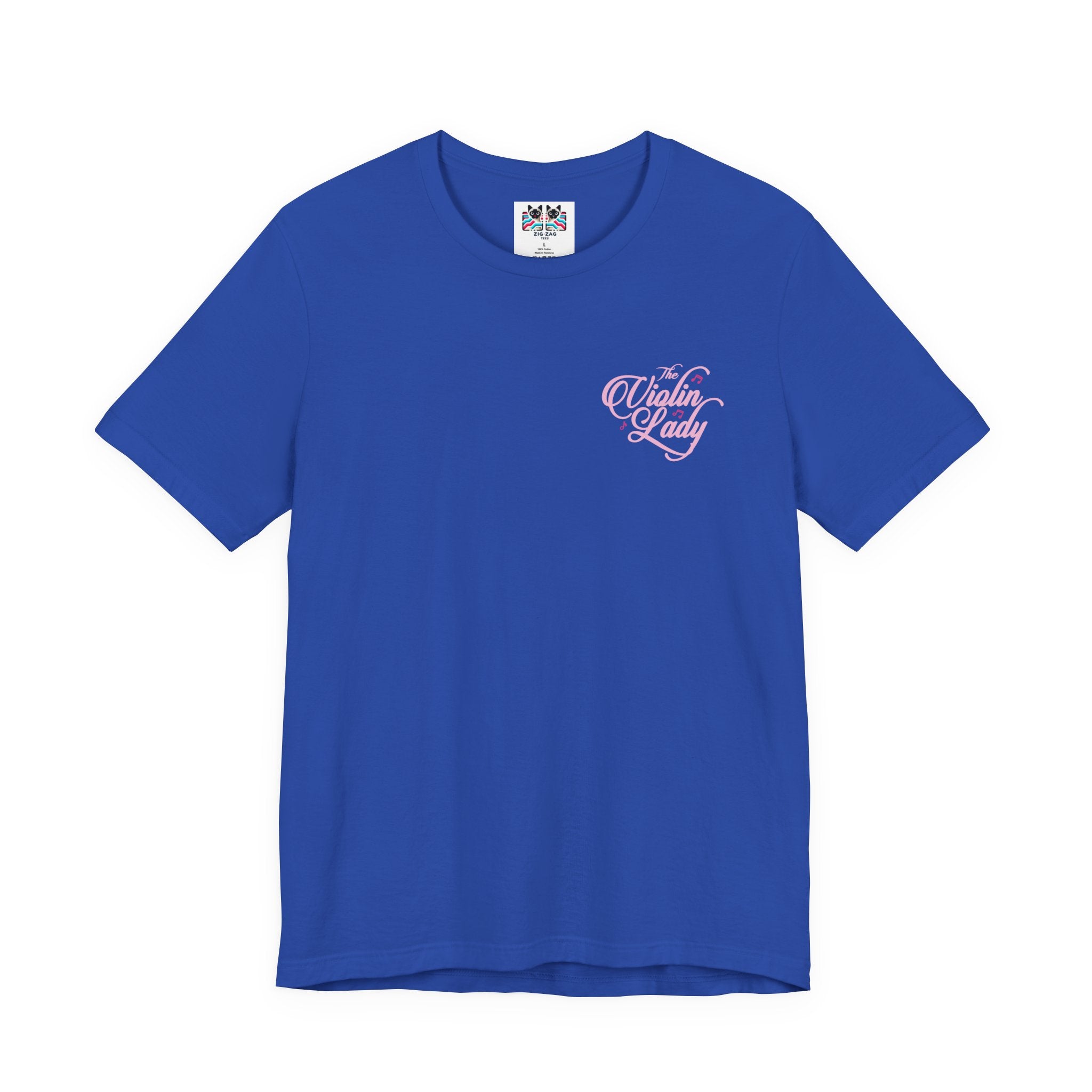 The Violin T-Shirt – Woman in Pink Dress with Flowers and Music Notes
