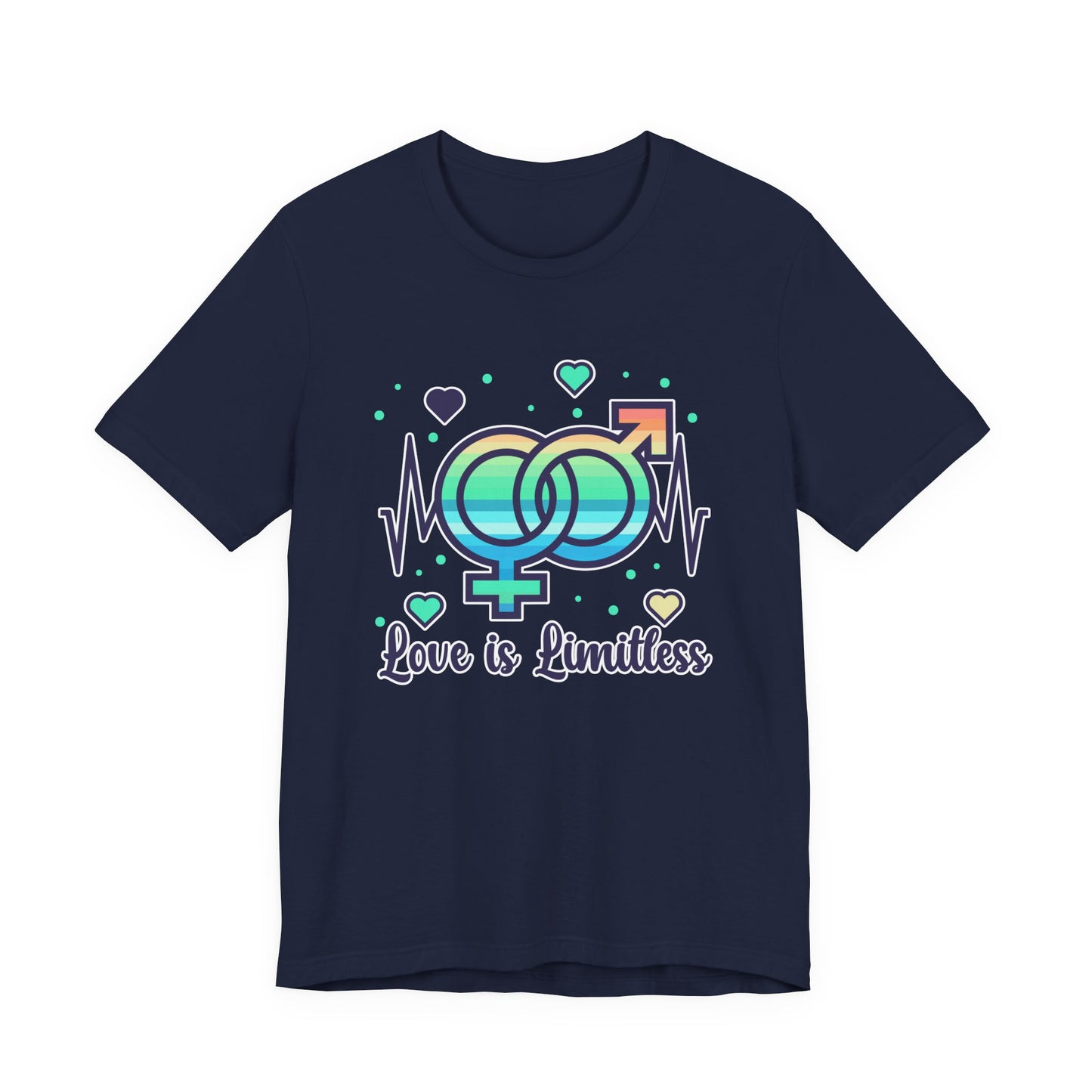 Love Is Limitless – Interconnected Gender Symbols & Heart Graphic T-Shirt