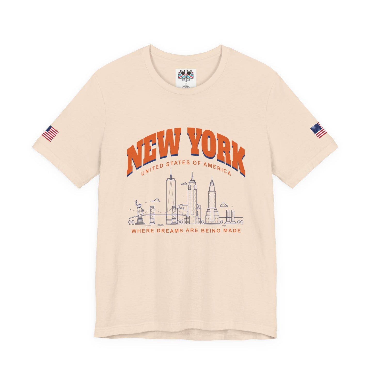 New York Dreams T-Shirt - Where Dreams Are Being Made USA Orange Blue Skyline