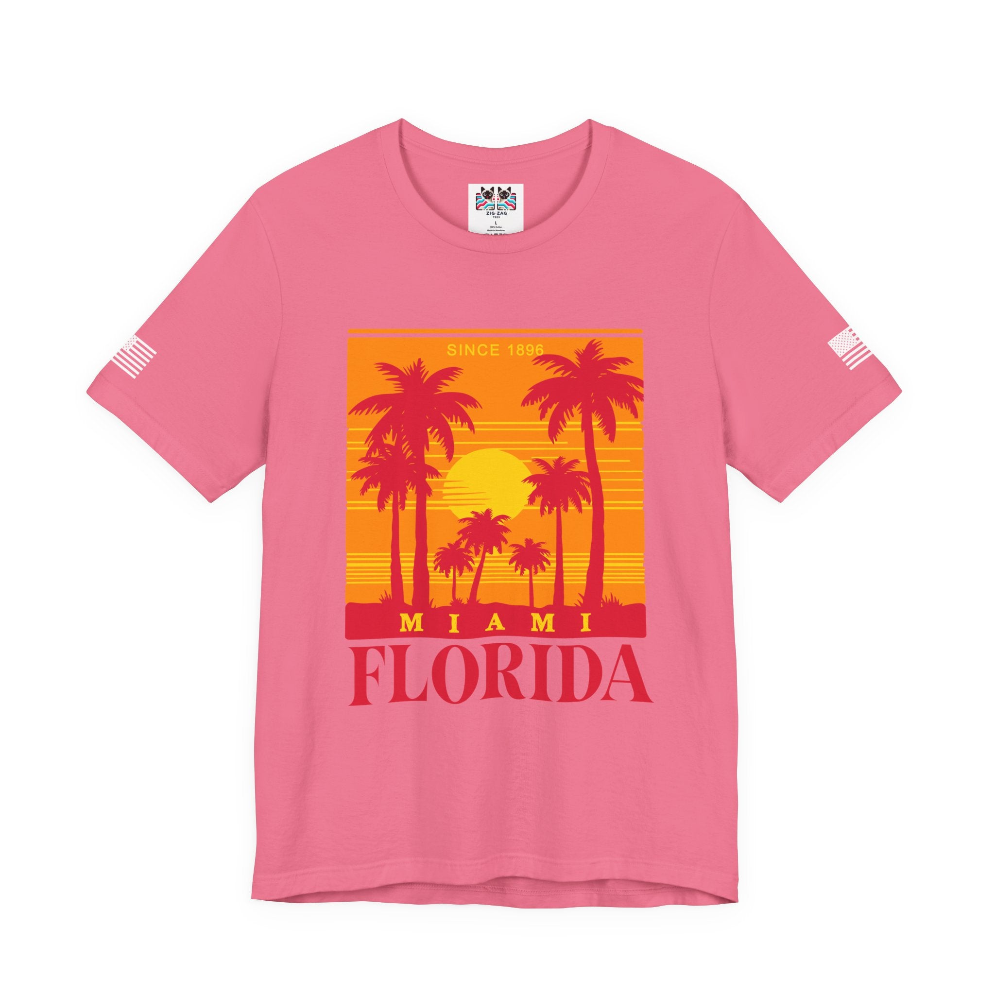 Miami Florida Since 1896 T-Shirt – Retro Sunset Palm Tree Square Graphic Tee