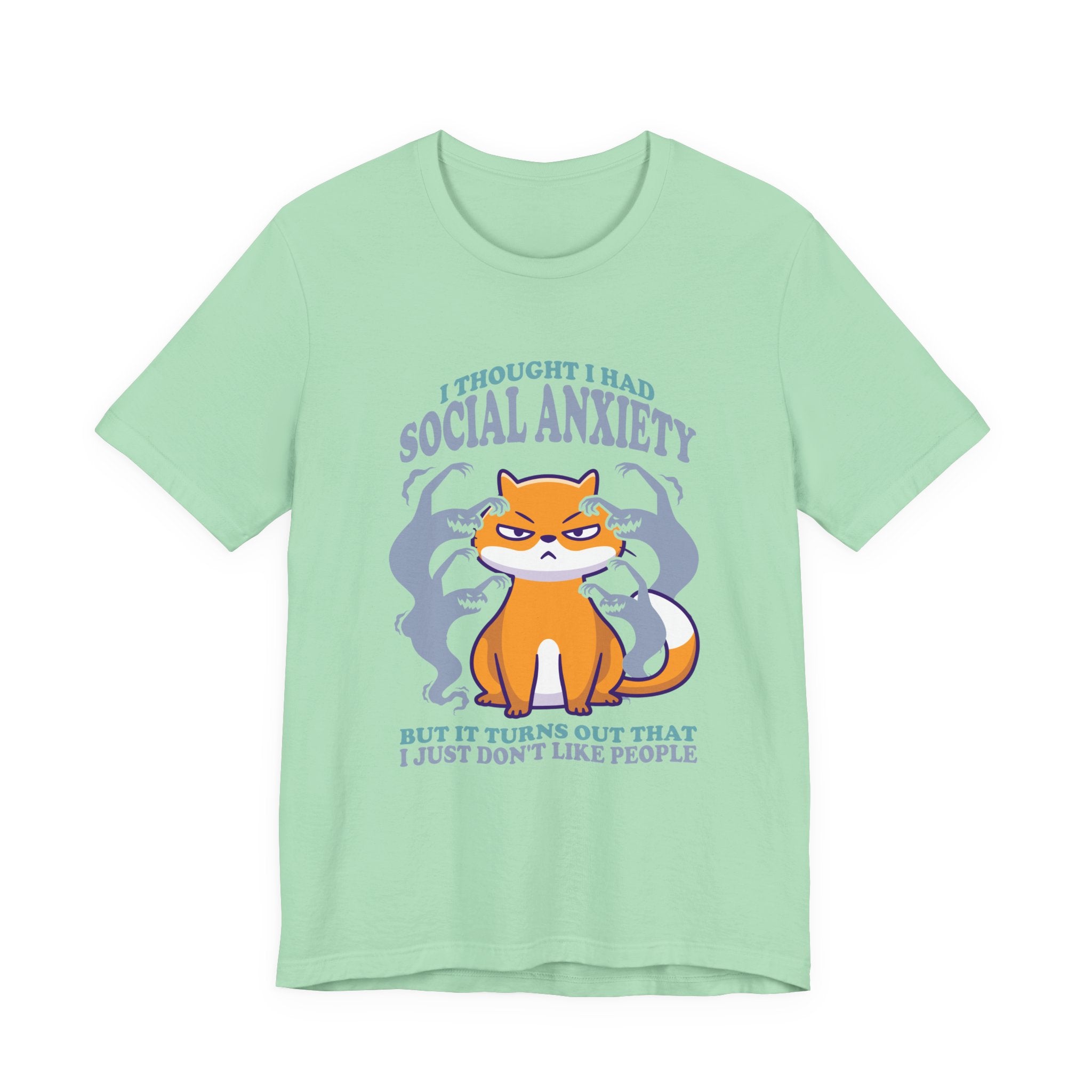 I Thought I Had Social Anxiety Cat T-Shirt – Introvert Humor Cat & Ghosts Graphic Tee