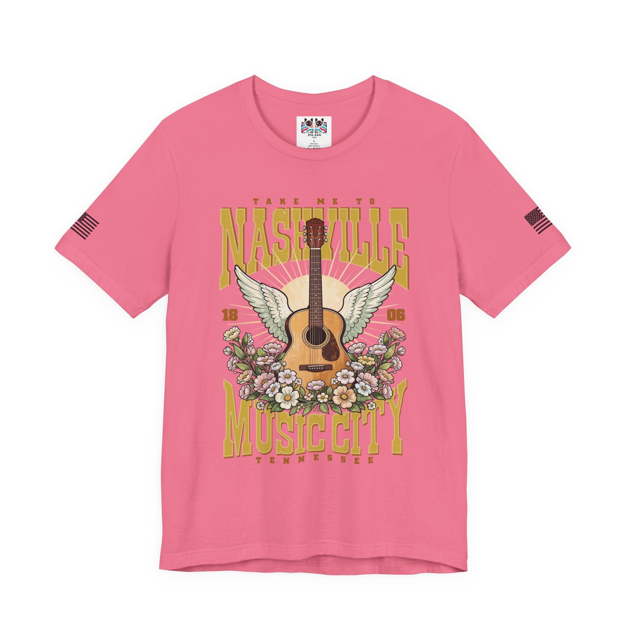 Take Me to Nashville Music City T-Shirt – Winged Acoustic Guitar Floral EST 1806 Tennessee Graphic Tee
