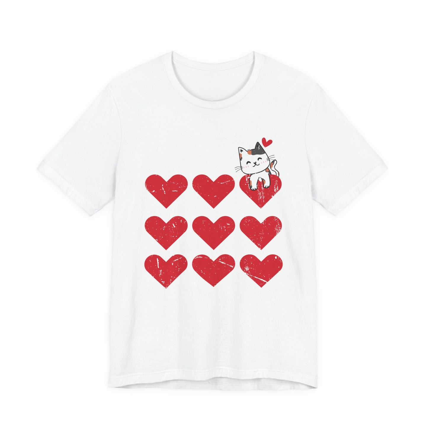 Cute Cat on Hearts T-Shirt – Adorable Kitty with Heart Thought Bubble Graphic Tee