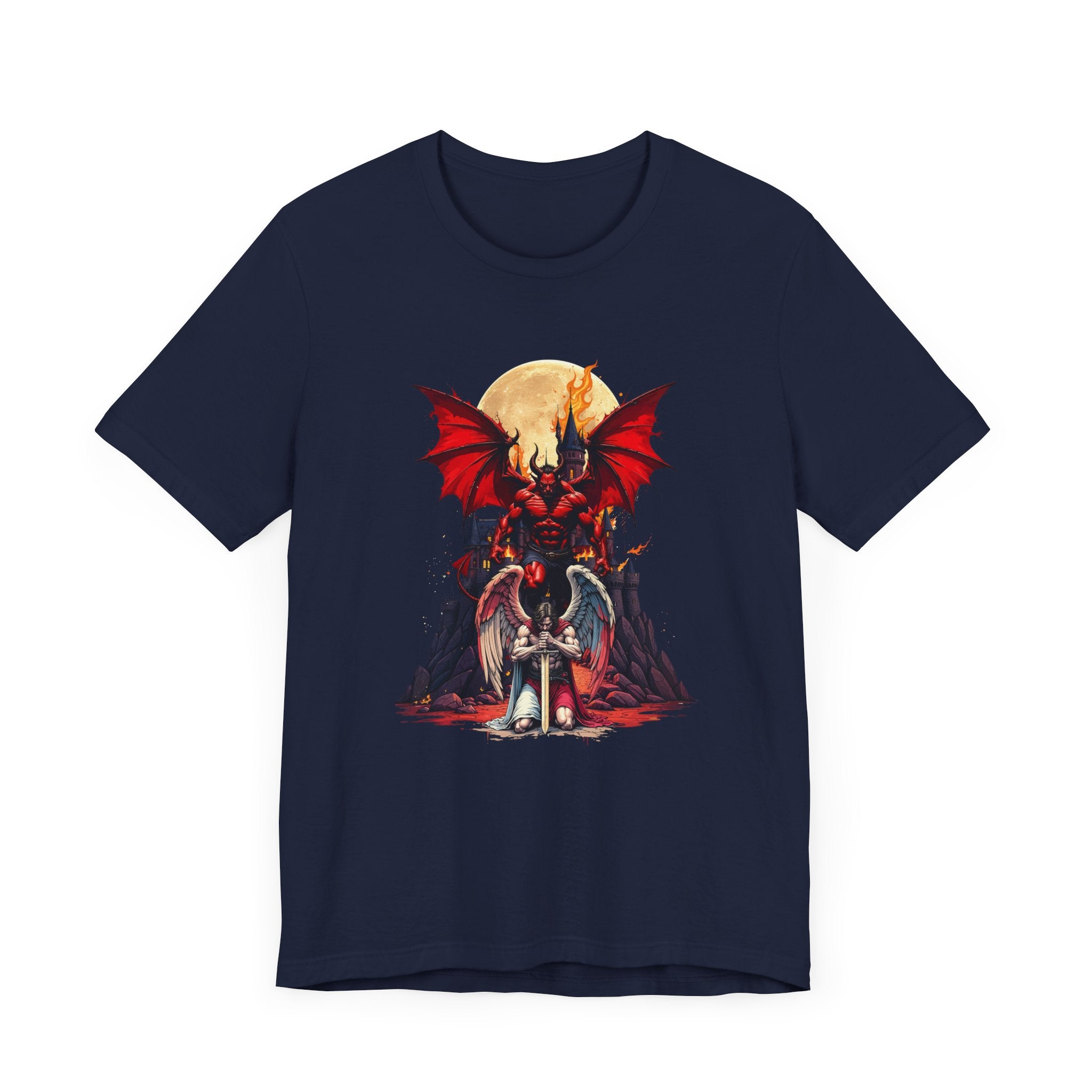 Beast Dominion – Floating Vampire Over Fallen Winged Fighter Graphic T-Shirt