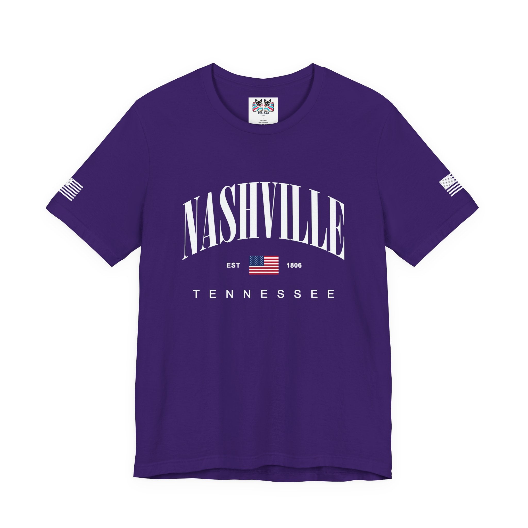 Nashville Tennessee EST 1806 T-Shirt – Arched American Flag Patriotic Typography Tee
