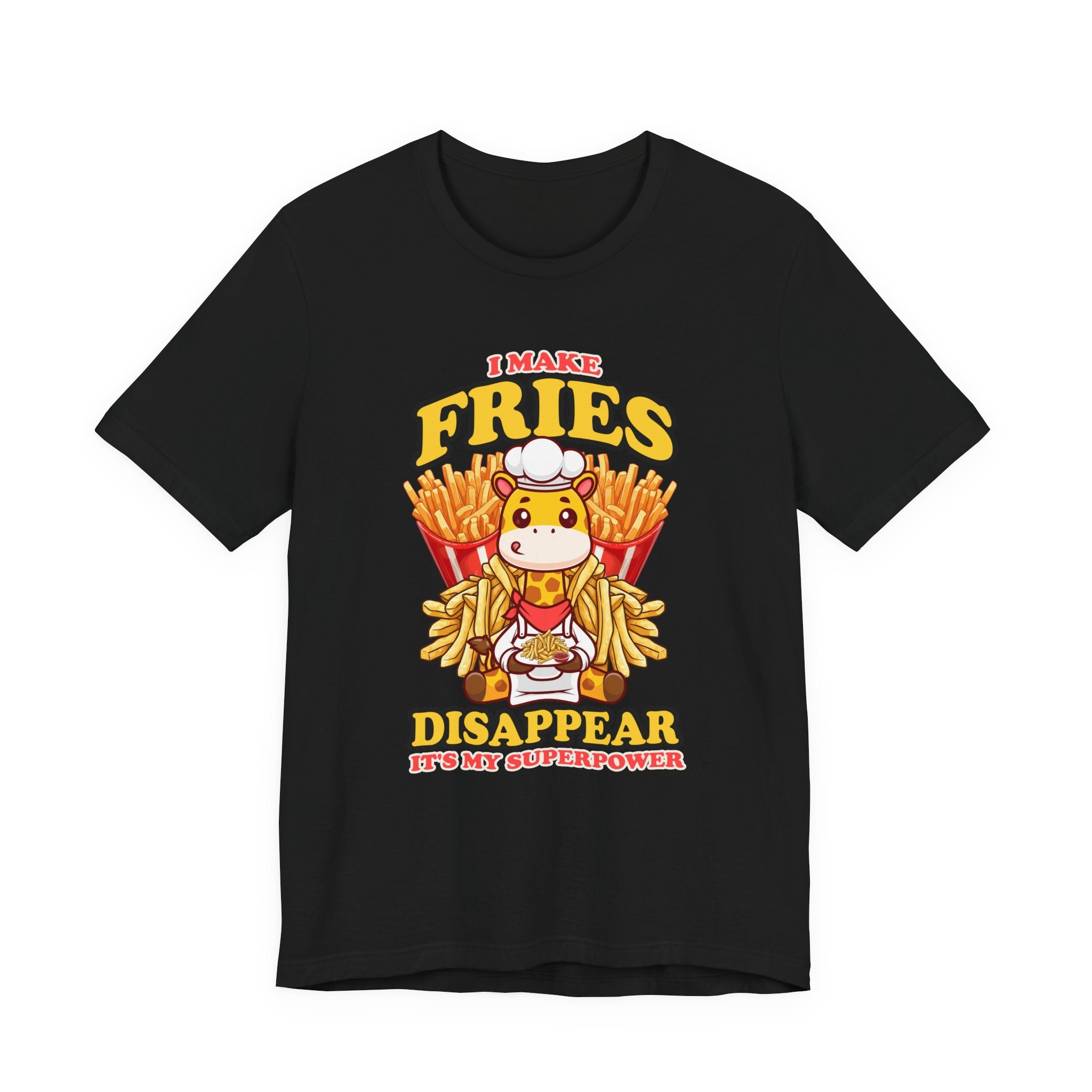 I Make Fries Disappear T-Shirt – Adorable Baby Giraffe Chef With Fries Funny Super Power Graphic Tee