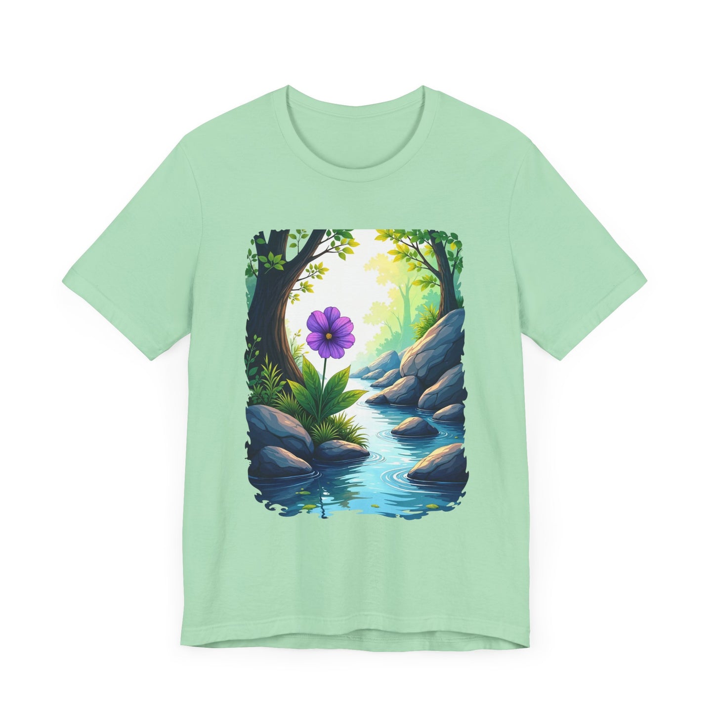 Tranquil Flower Creek T-Shirt – Nature Art Graphic Tee