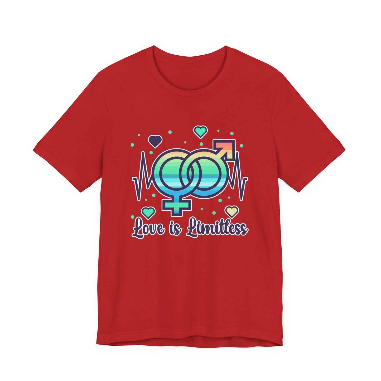Love Is Limitless – Interconnected Gender Symbols & Heart Graphic T-Shirt