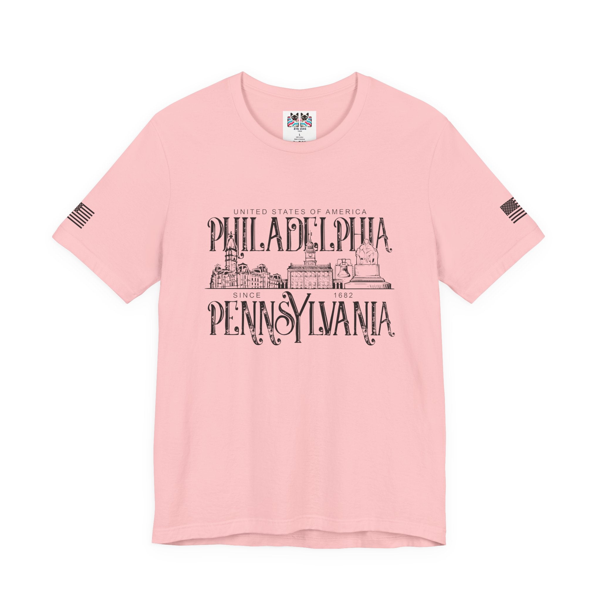 Philadelphia Pennsylvania T-Shirt – United States of America Since 1682 Landmark Graphic Tee