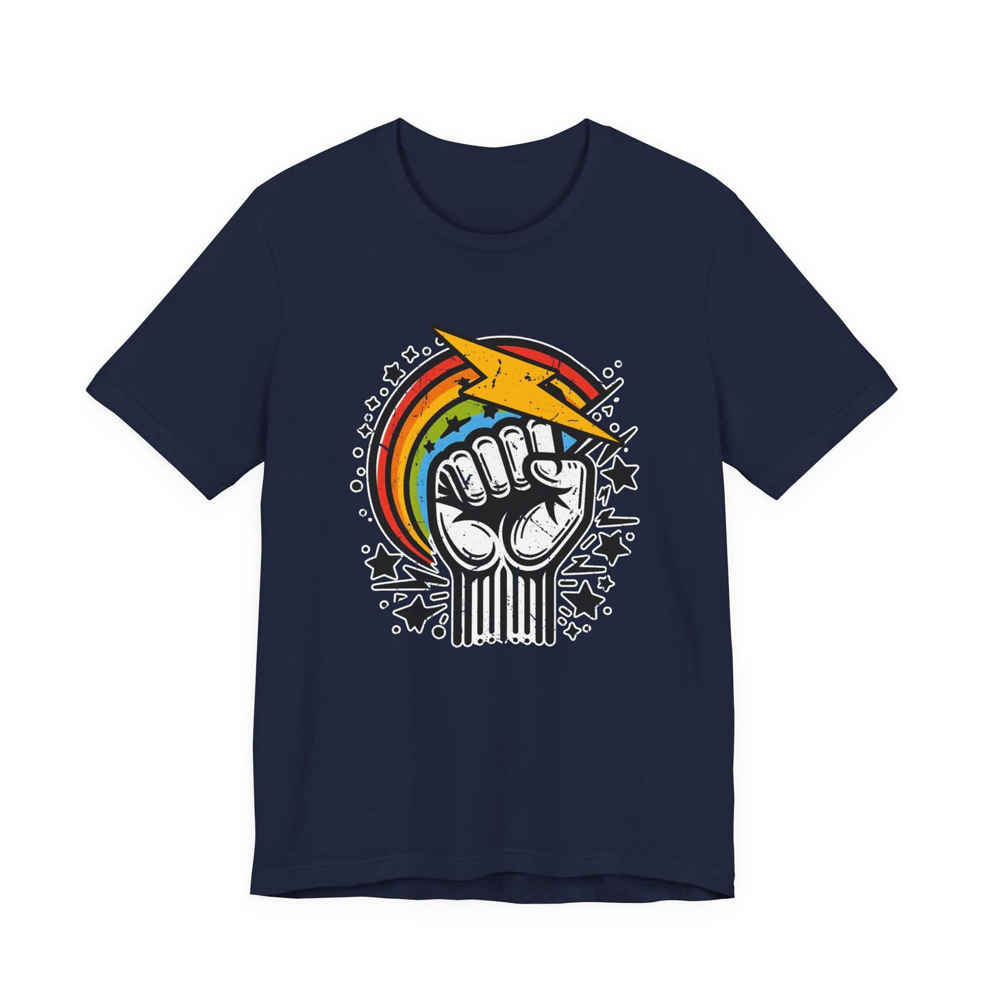 Rainbow Power & Pride – Raised Fist with Lightning Bolt and Rainbow Graphic T-Shirt
